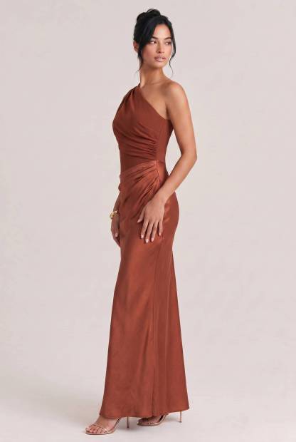Elegant One Shoulder Neck Pleated Party Maxi Dress