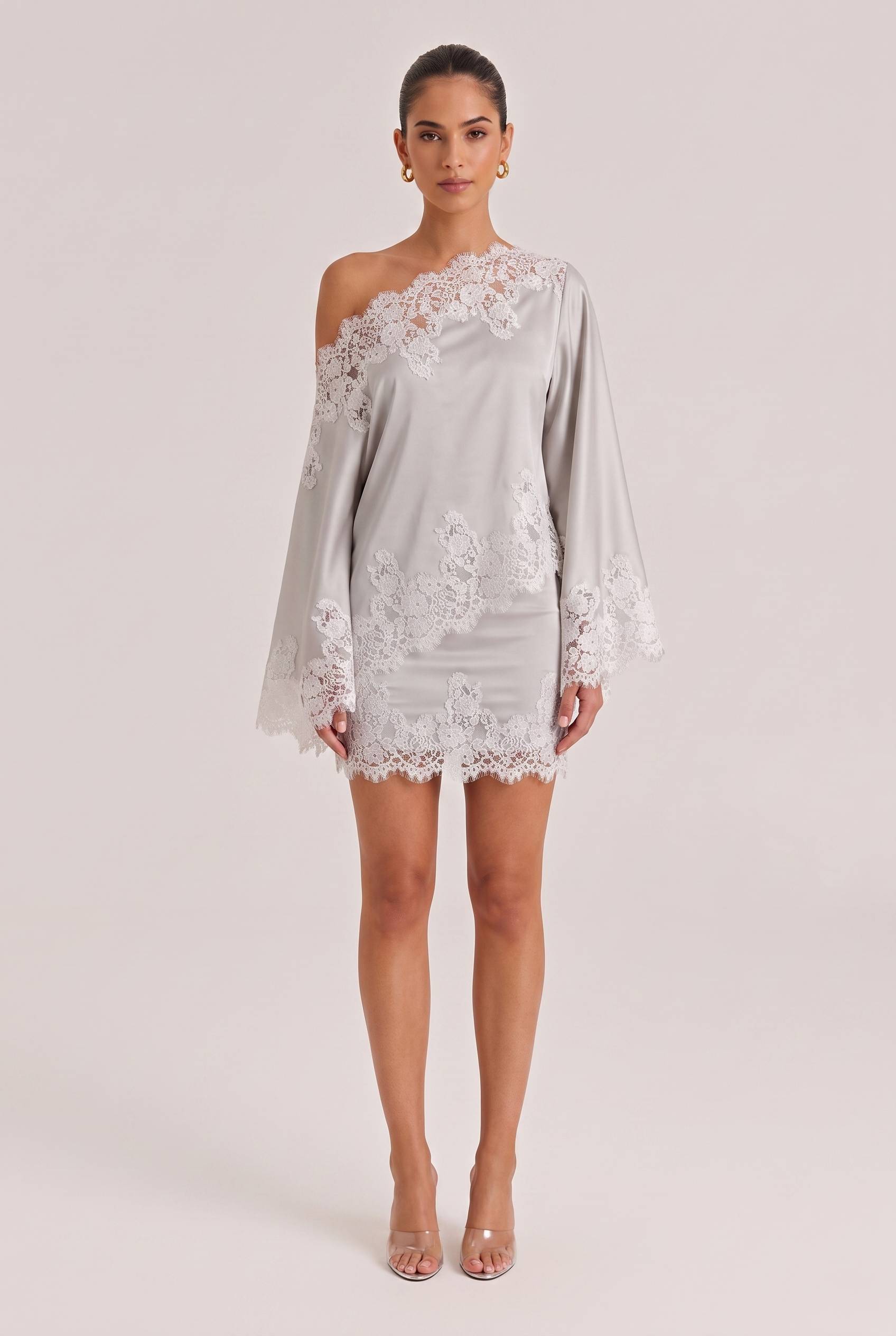 White Lace Stitching Off-Shoulder Top Skirt Set