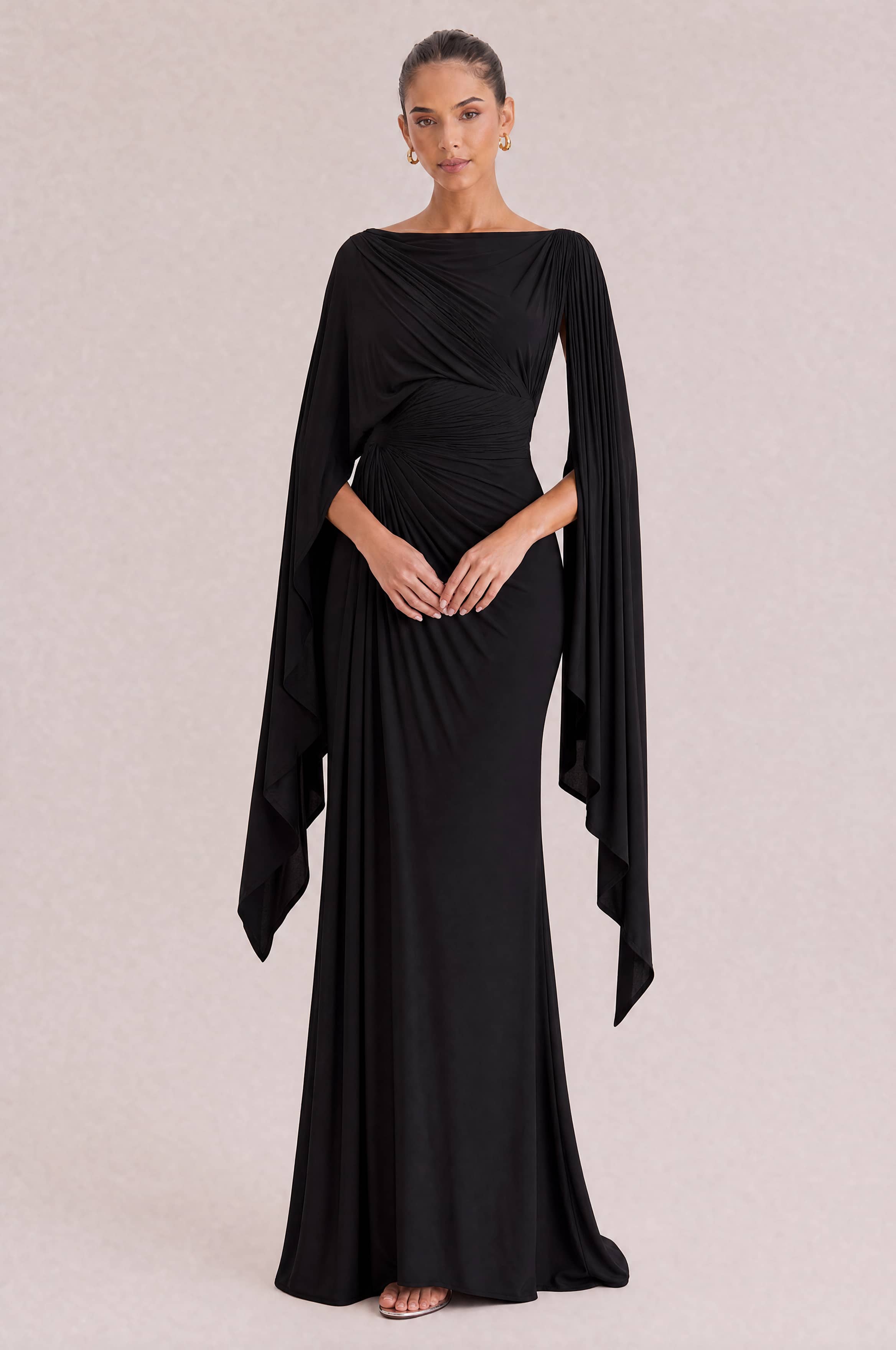 Boat Neck Pleated Slim Fit Maxi Dress