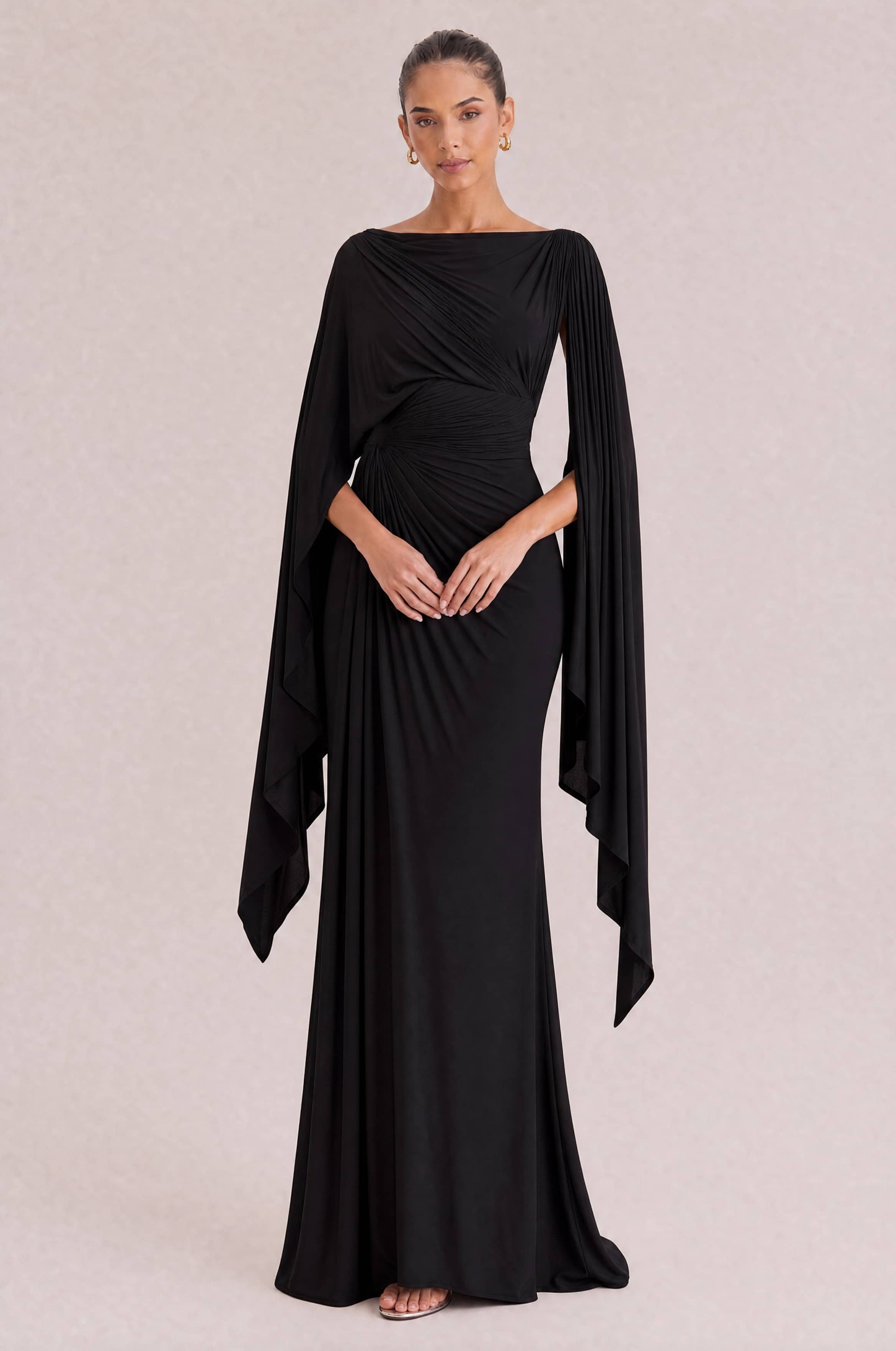 Boat Neck Pleated Slim Fit Maxi Dress