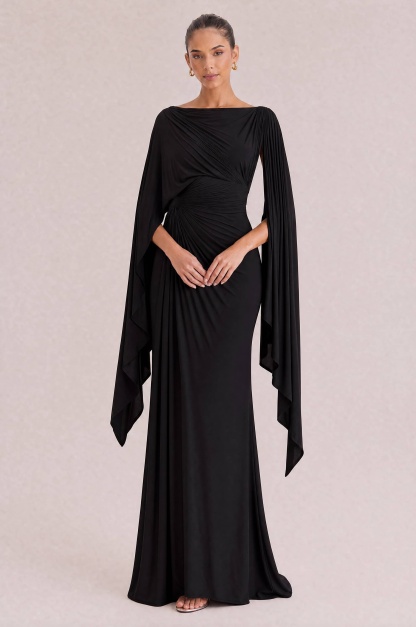 Boat Neck Pleated Slim Fit Maxi Dress