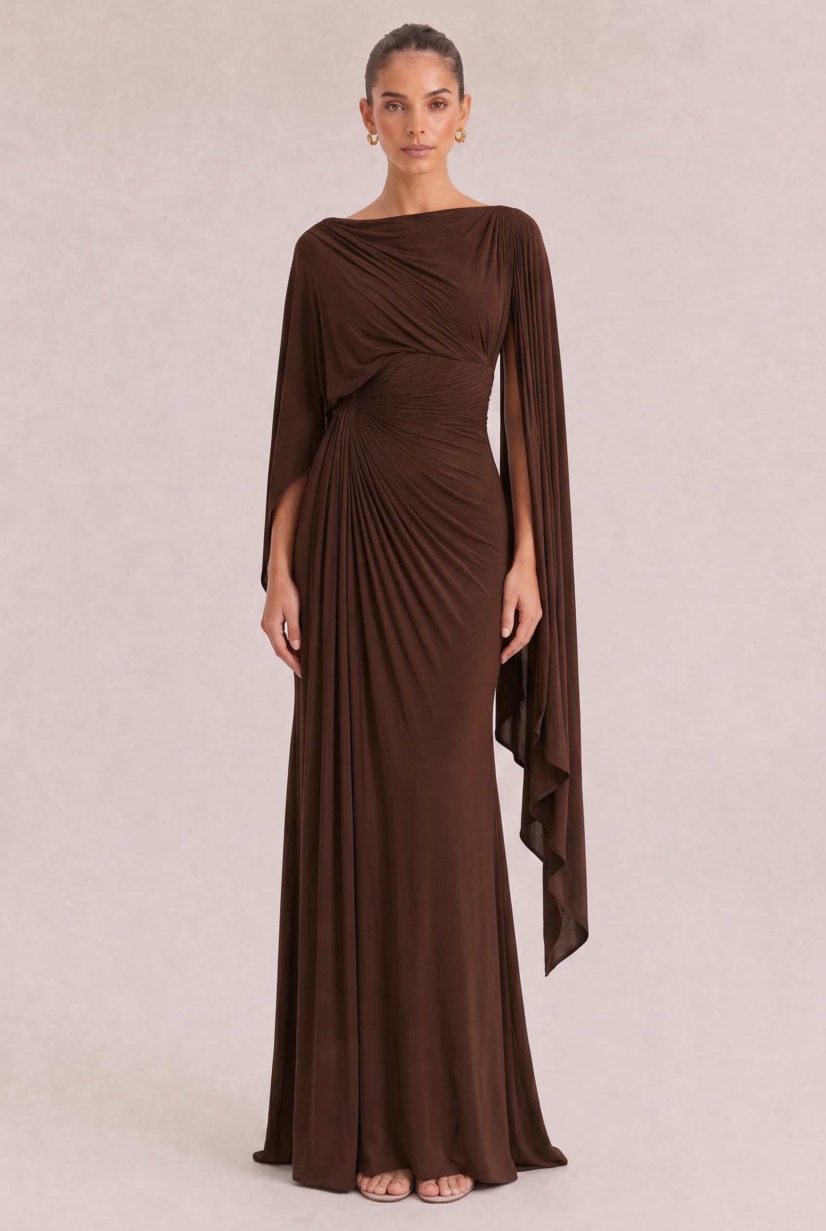 Boat Neck Pleated Slim Fit Maxi Dress