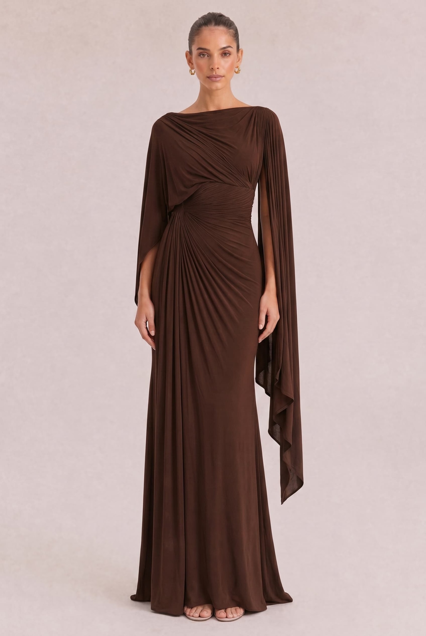 Boat Neck Pleated Slim Fit Maxi Dress