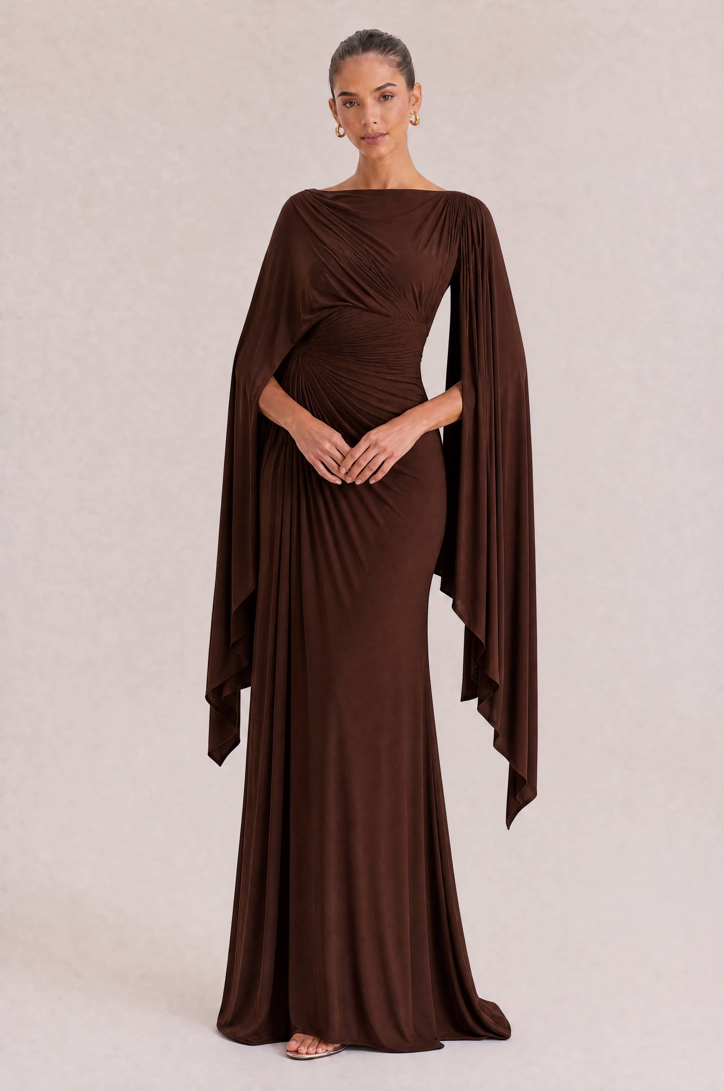 Boat Neck Pleated Slim Fit Maxi Dress