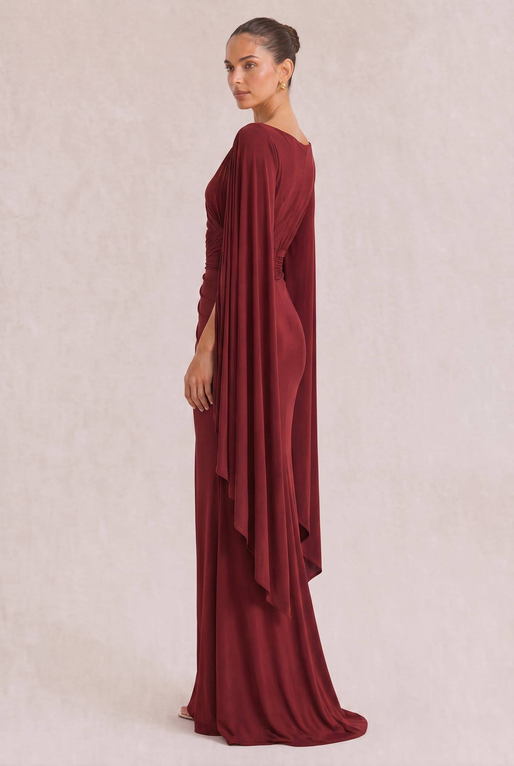 Boat Neck Pleated Slim Fit Maxi Dress