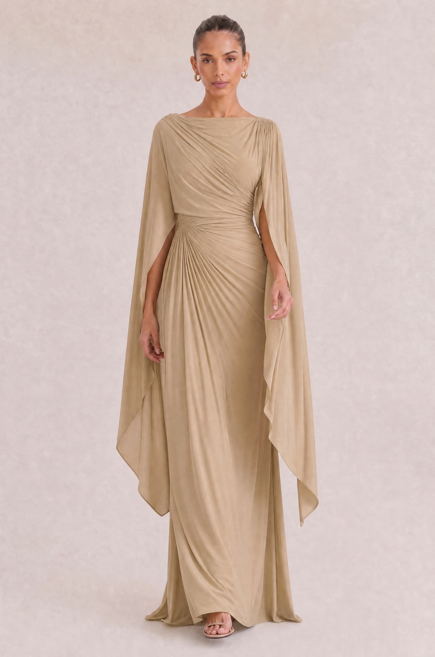 Boat Neck Pleated Slim Fit Maxi Dress