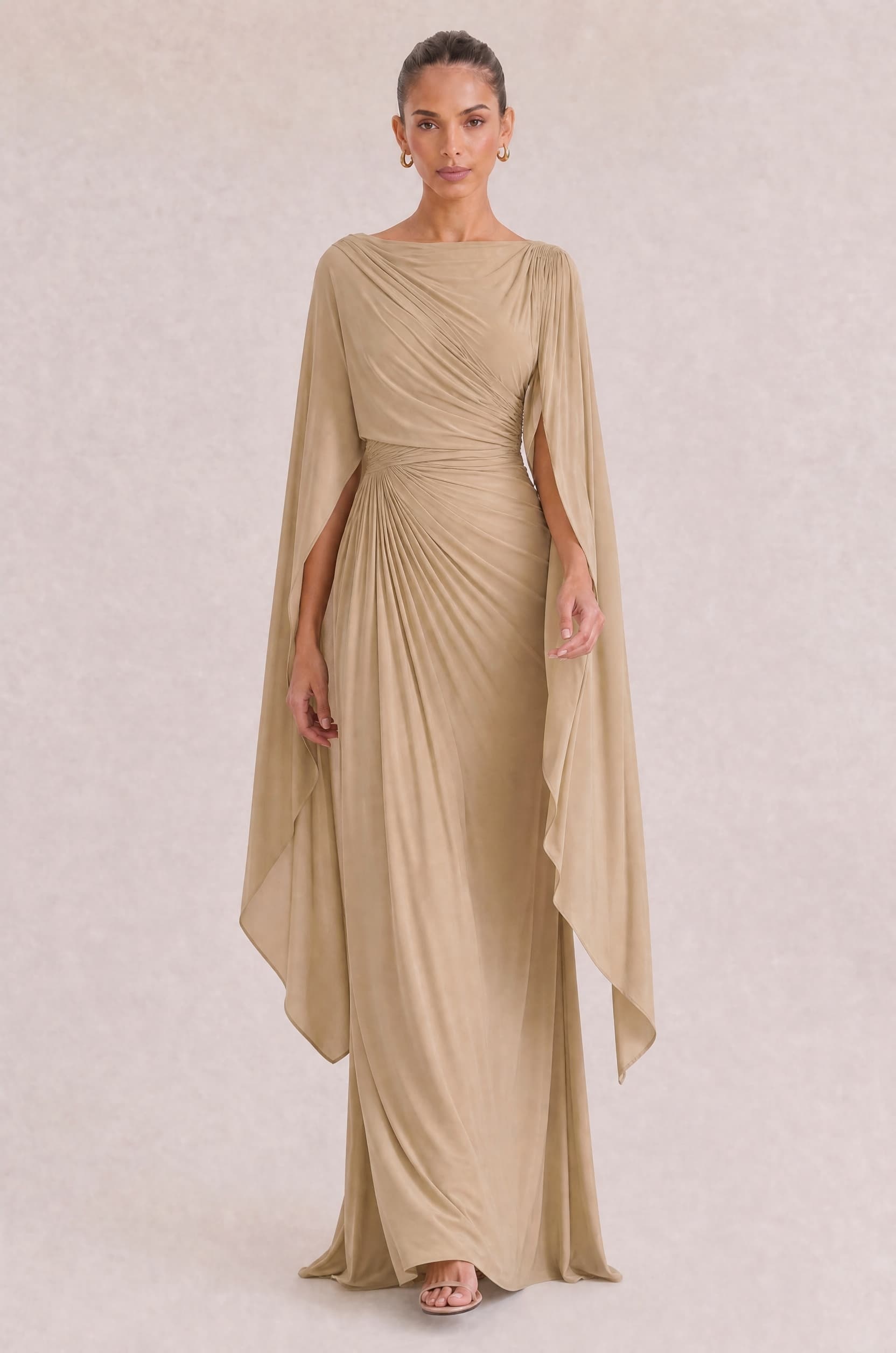 Boat Neck Pleated Slim Fit Maxi Dress