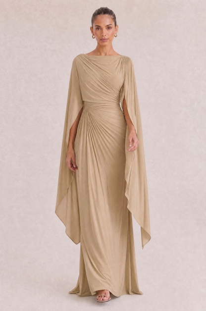 Boat Neck Pleated Slim Fit Maxi Dress