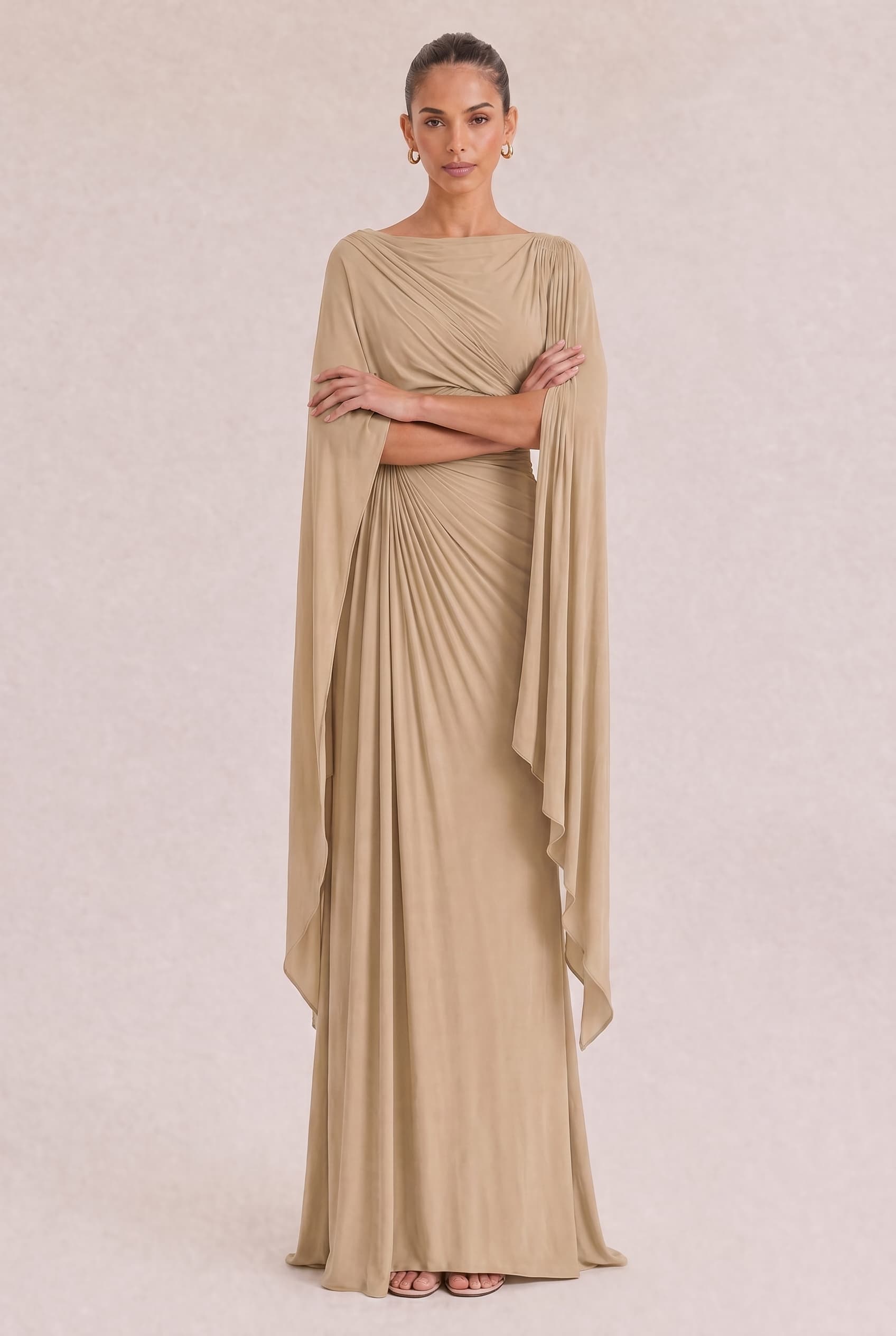 Boat Neck Pleated Slim Fit Maxi Dress