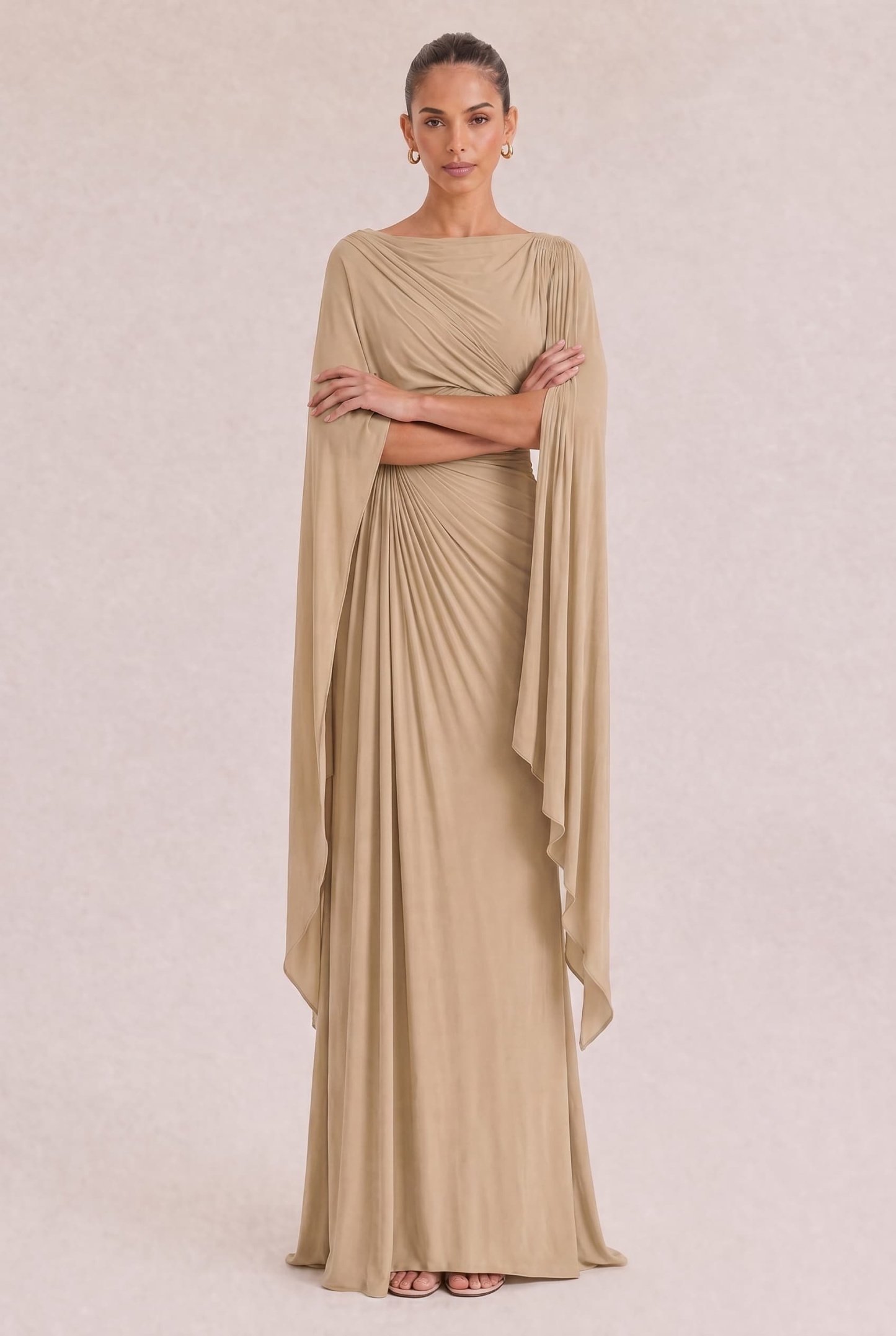 Boat Neck Pleated Slim Fit Maxi Dress