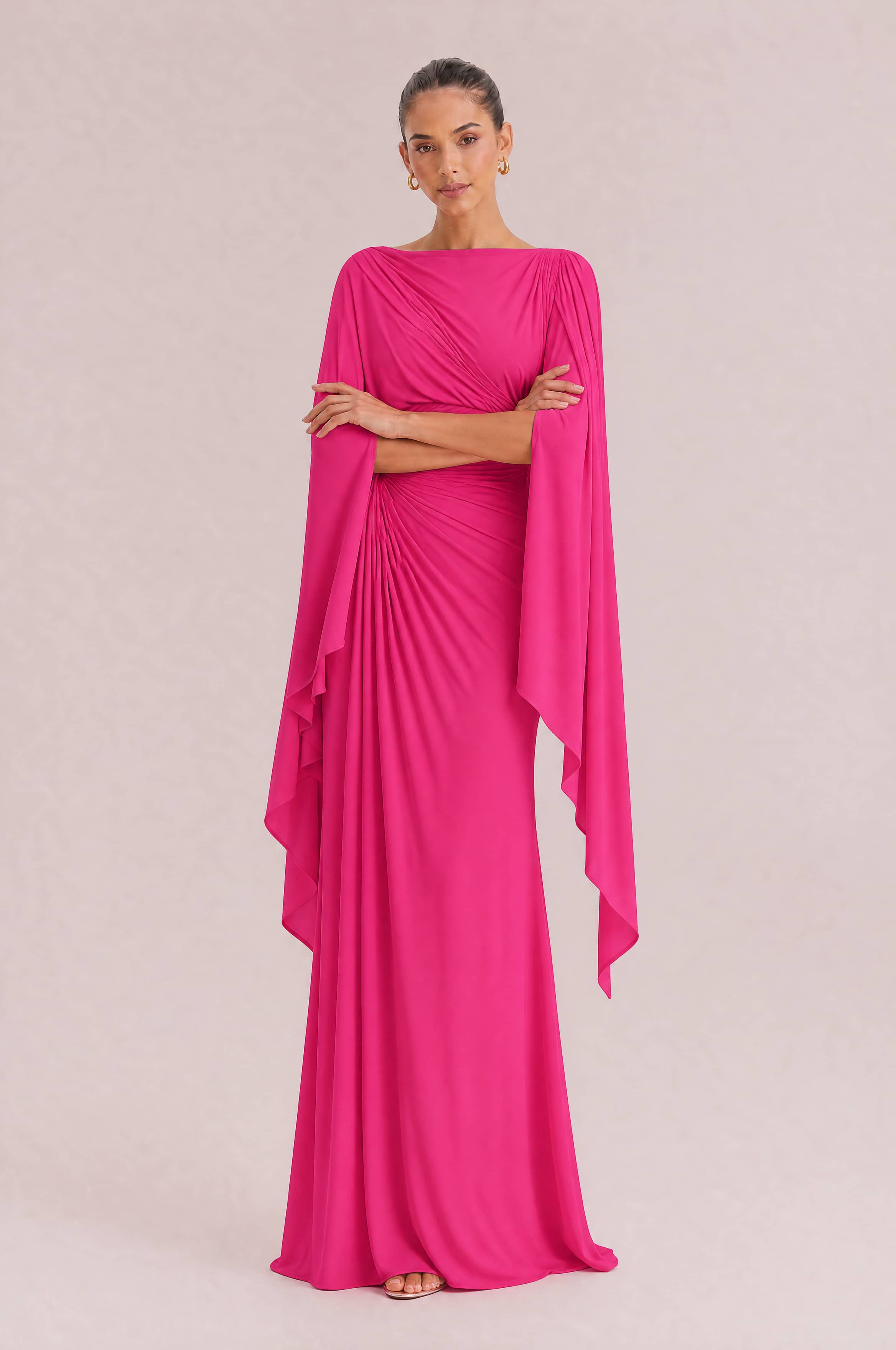 Boat Neck Pleated Slim Fit Maxi Dress