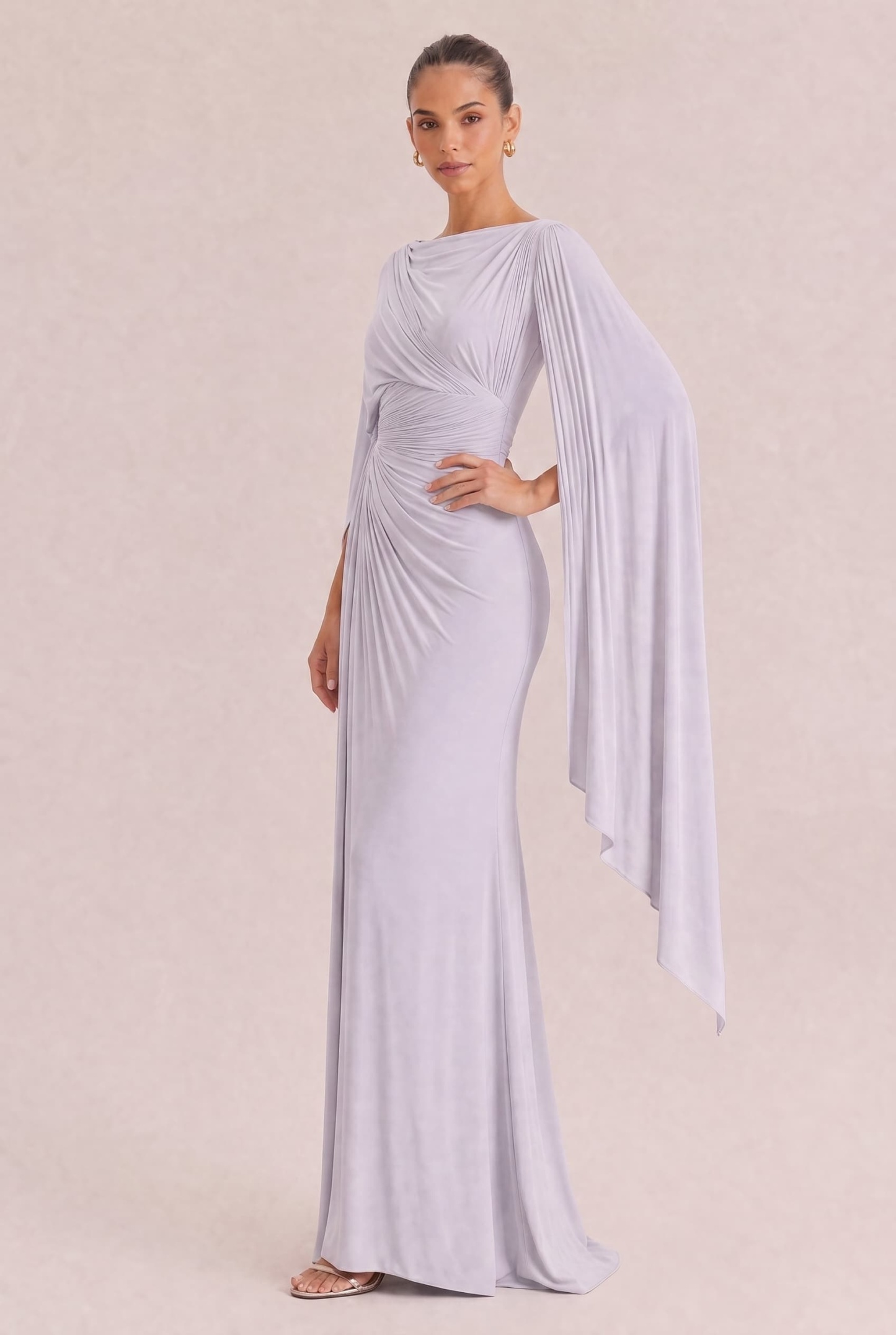 Boat Neck Pleated Slim Fit Maxi Dress