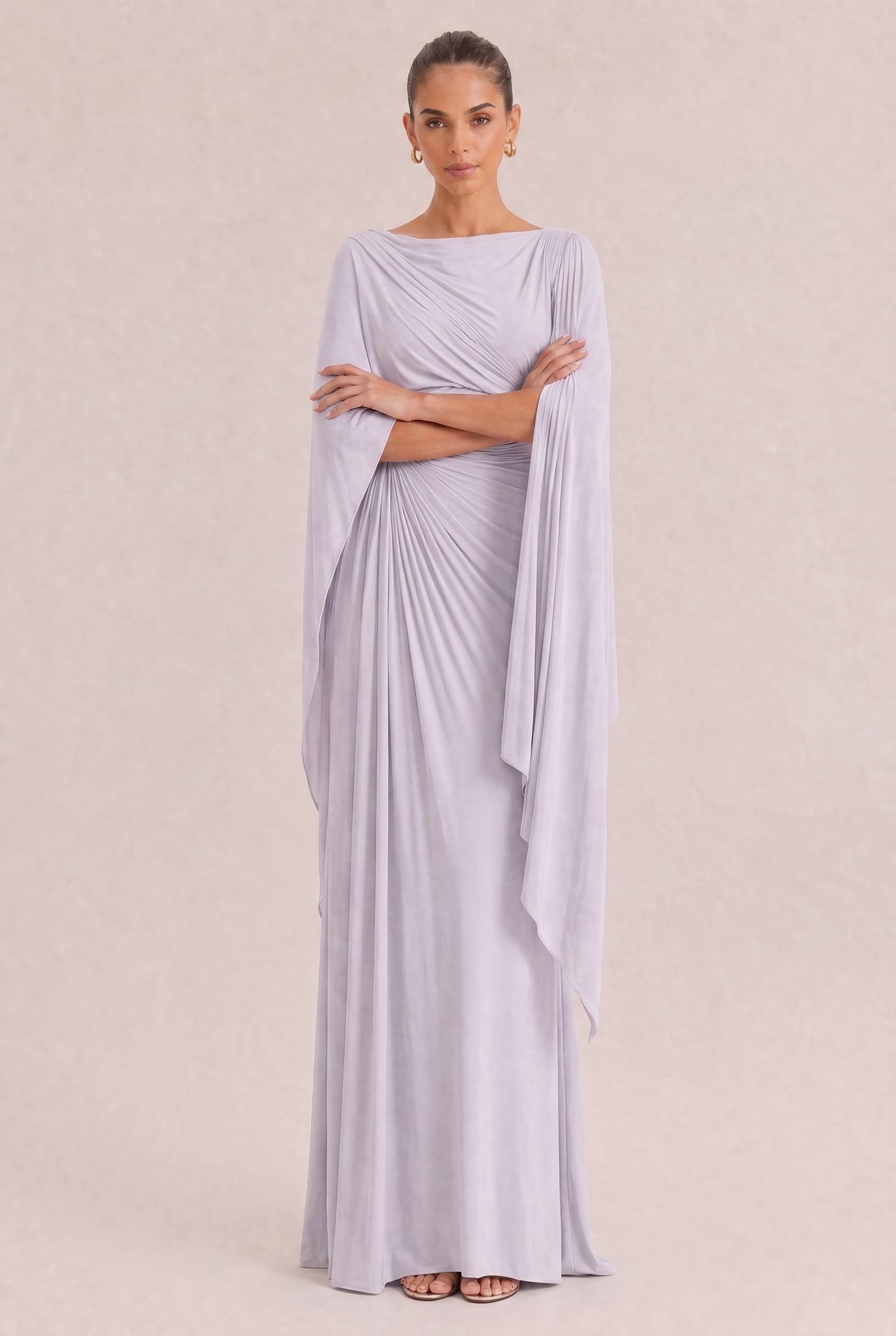 Boat Neck Pleated Slim Fit Maxi Dress