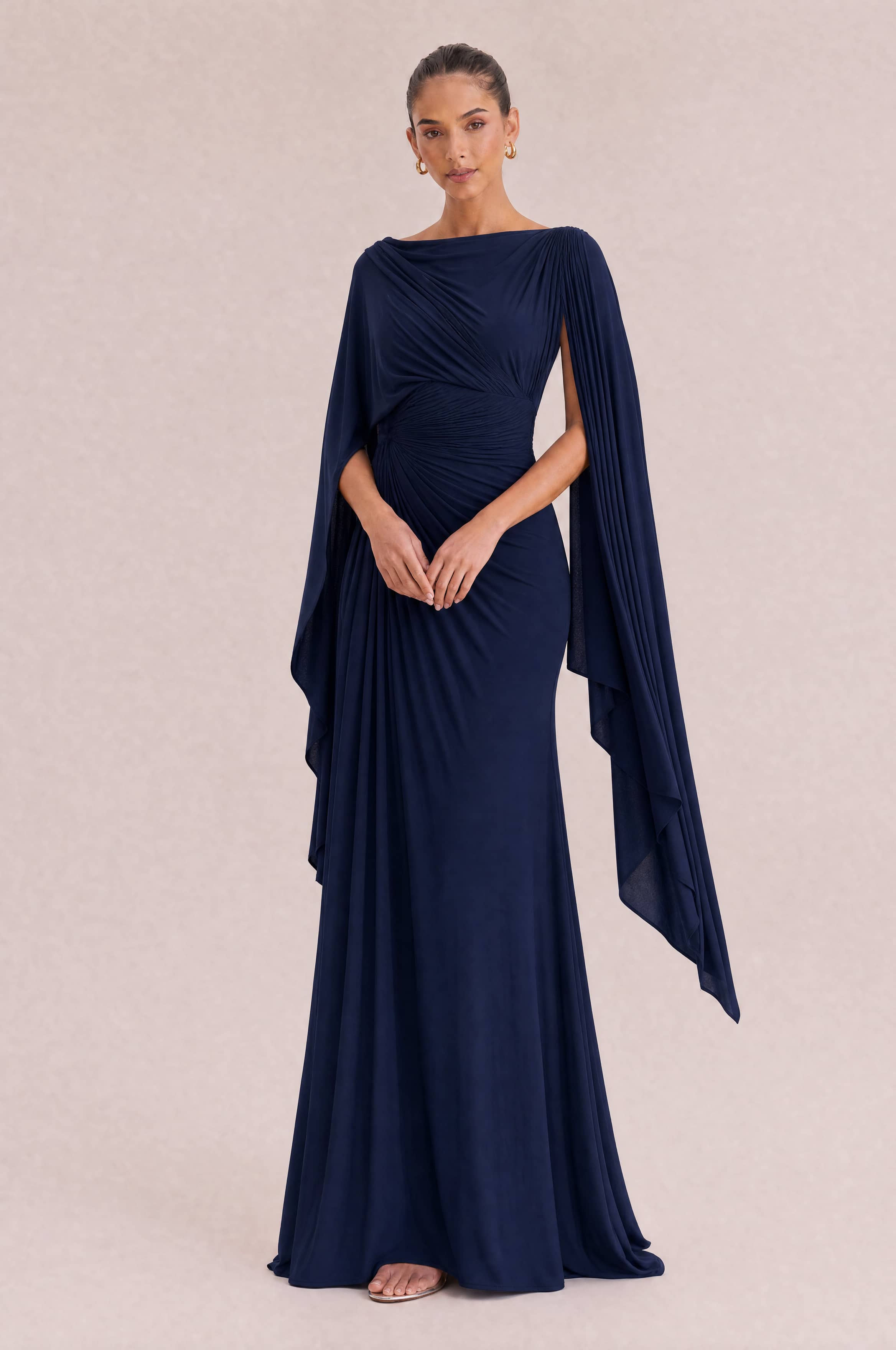 Boat Neck Pleated Slim Fit Maxi Dress
