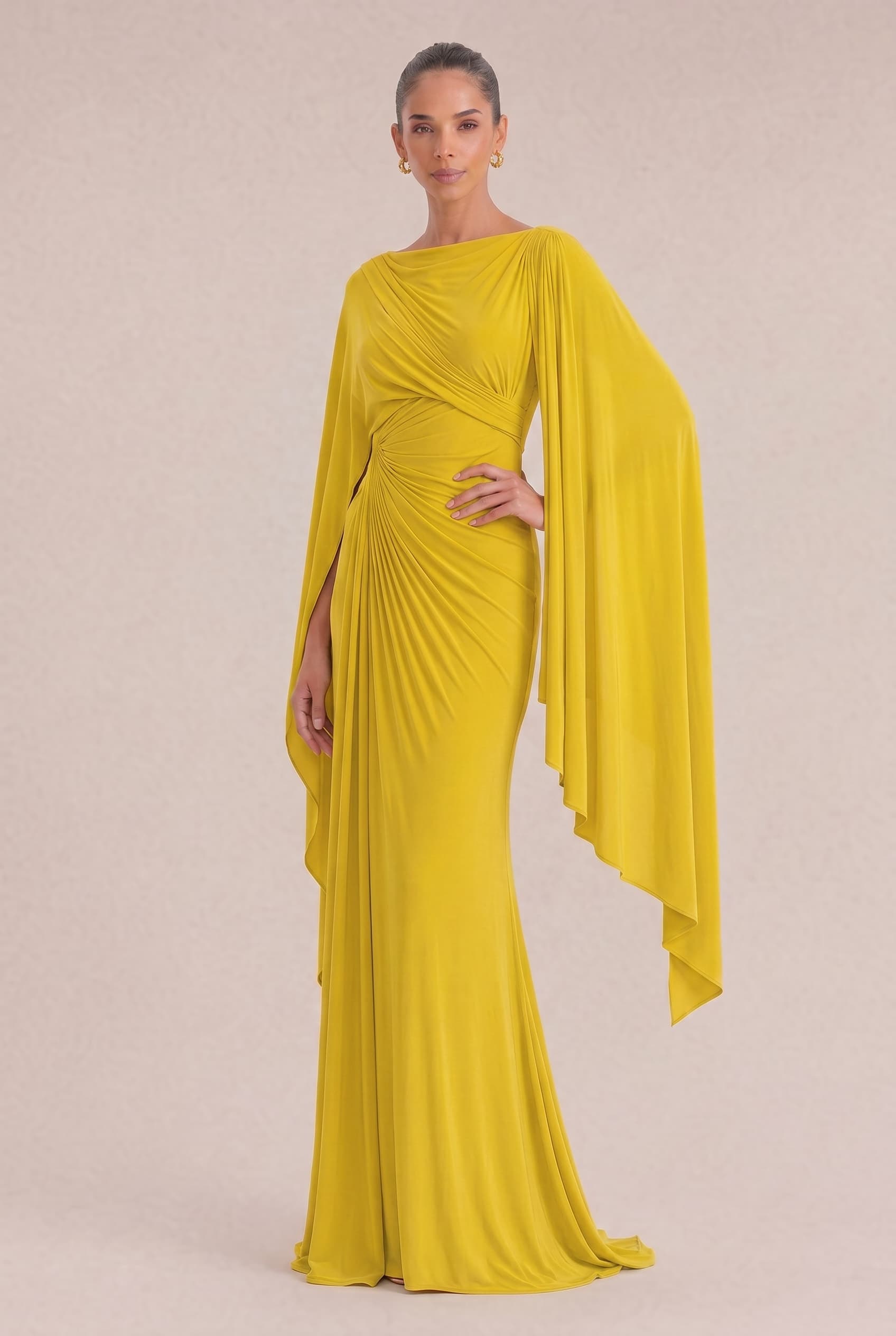Boat Neck Pleated Slim Fit Maxi Dress