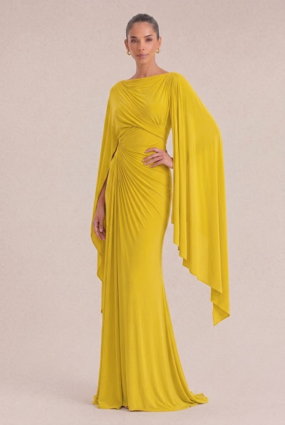 Boat Neck Pleated Slim Fit Maxi Dress