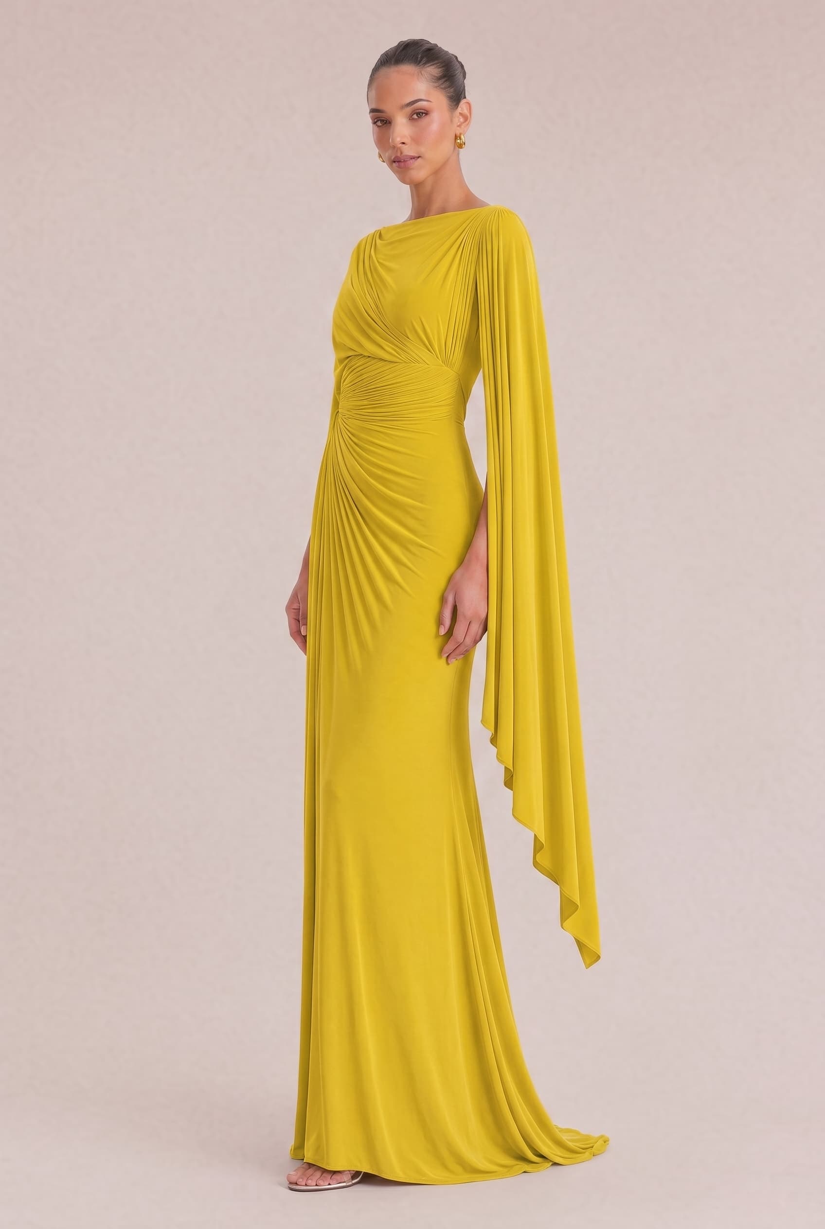 Boat Neck Pleated Slim Fit Maxi Dress
