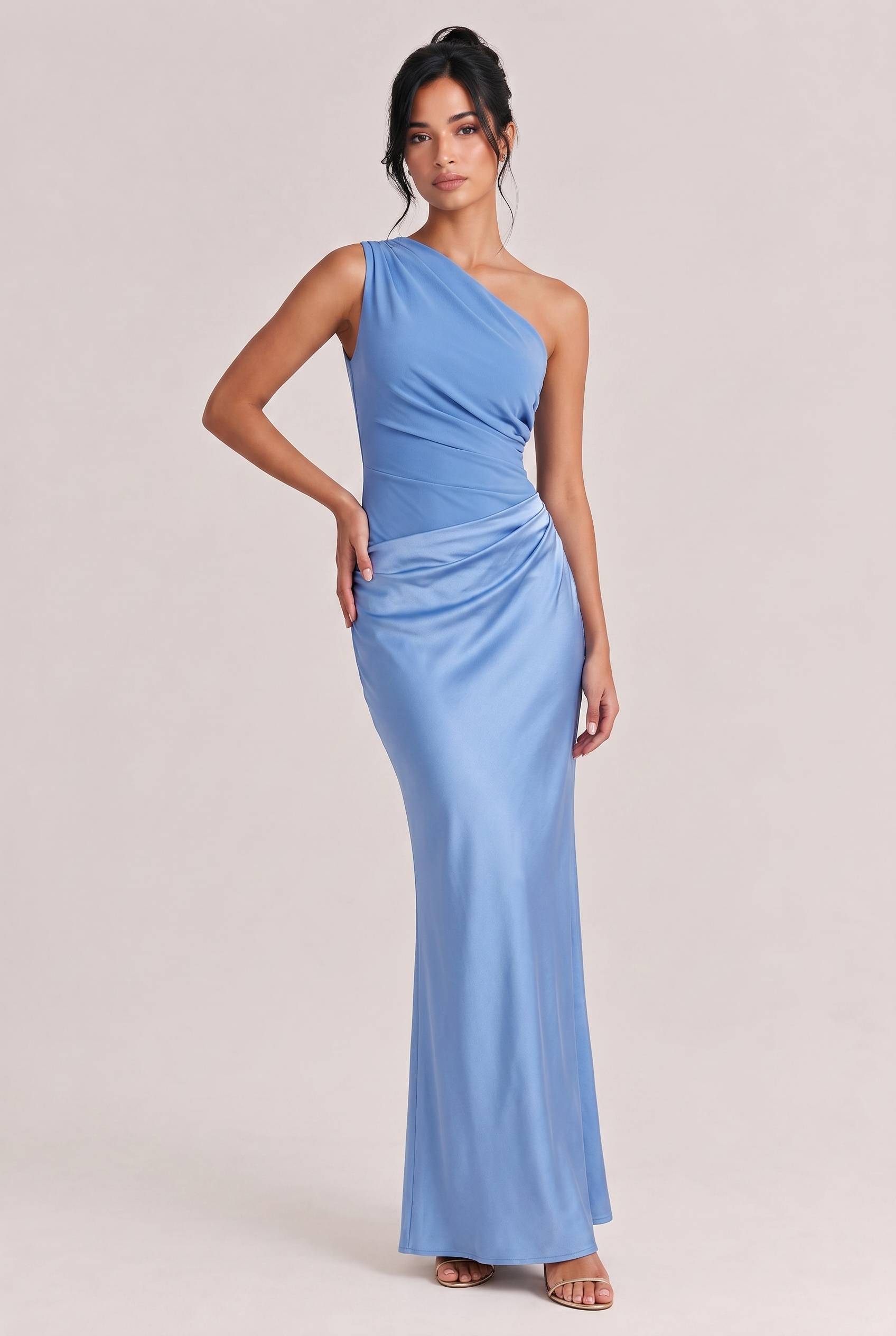 Elegant One Shoulder Neck Pleated Party Maxi Dress