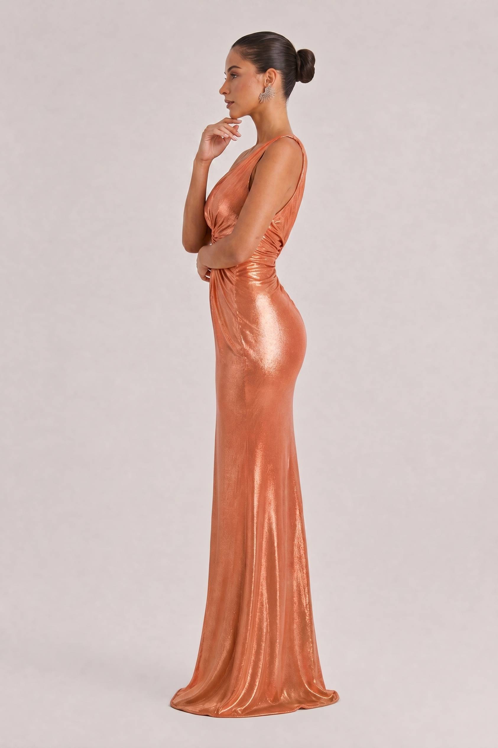 Elegant Deep V-neck Pleated Mermaid Maxi Dress