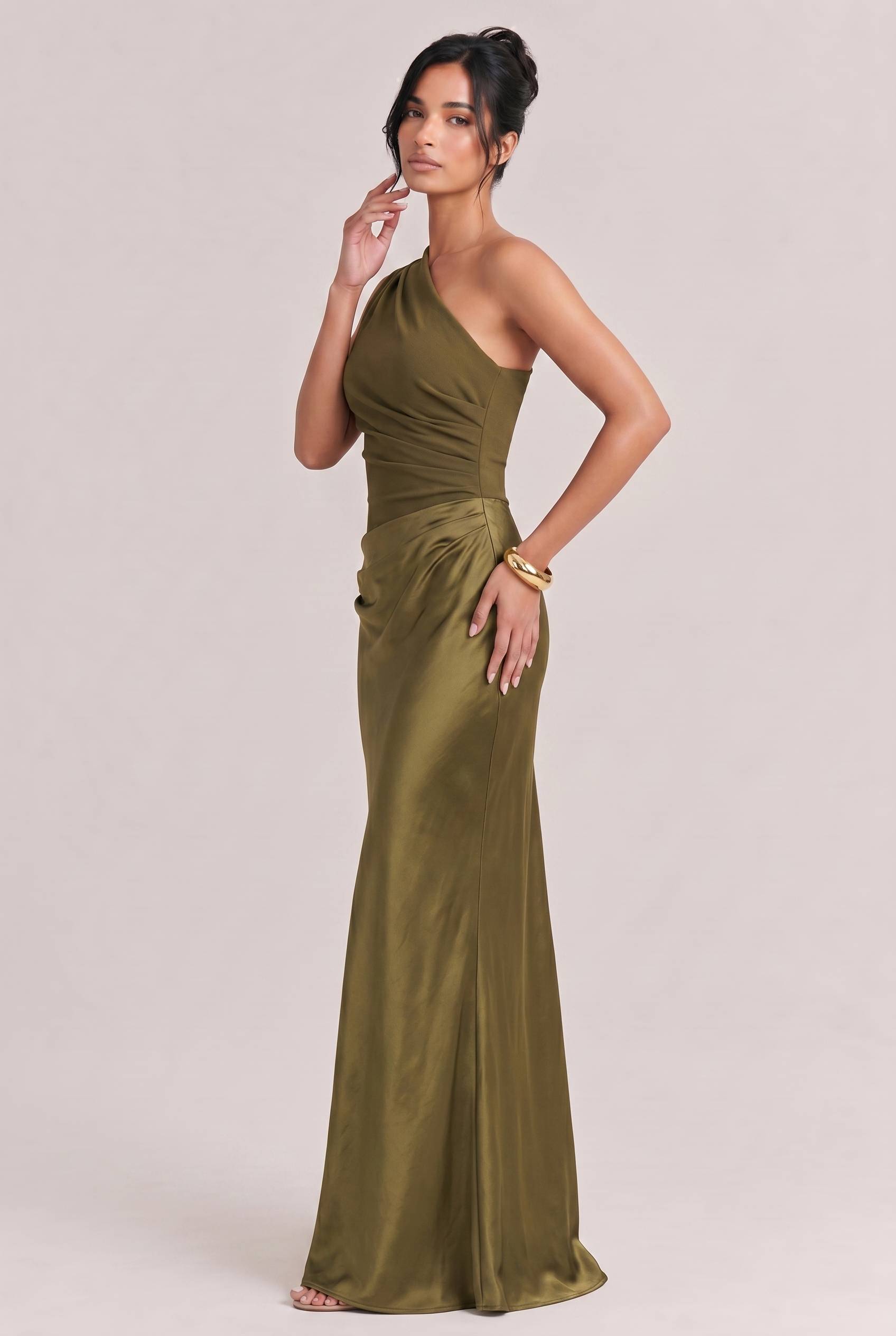 Elegant One Shoulder Neck Pleated Party Maxi Dress