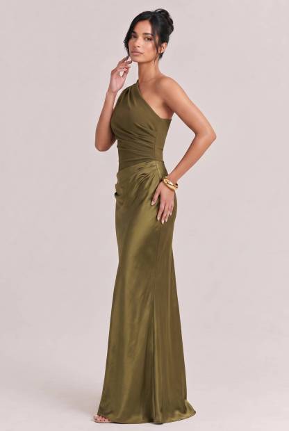 Elegant One Shoulder Neck Pleated Party Maxi Dress
