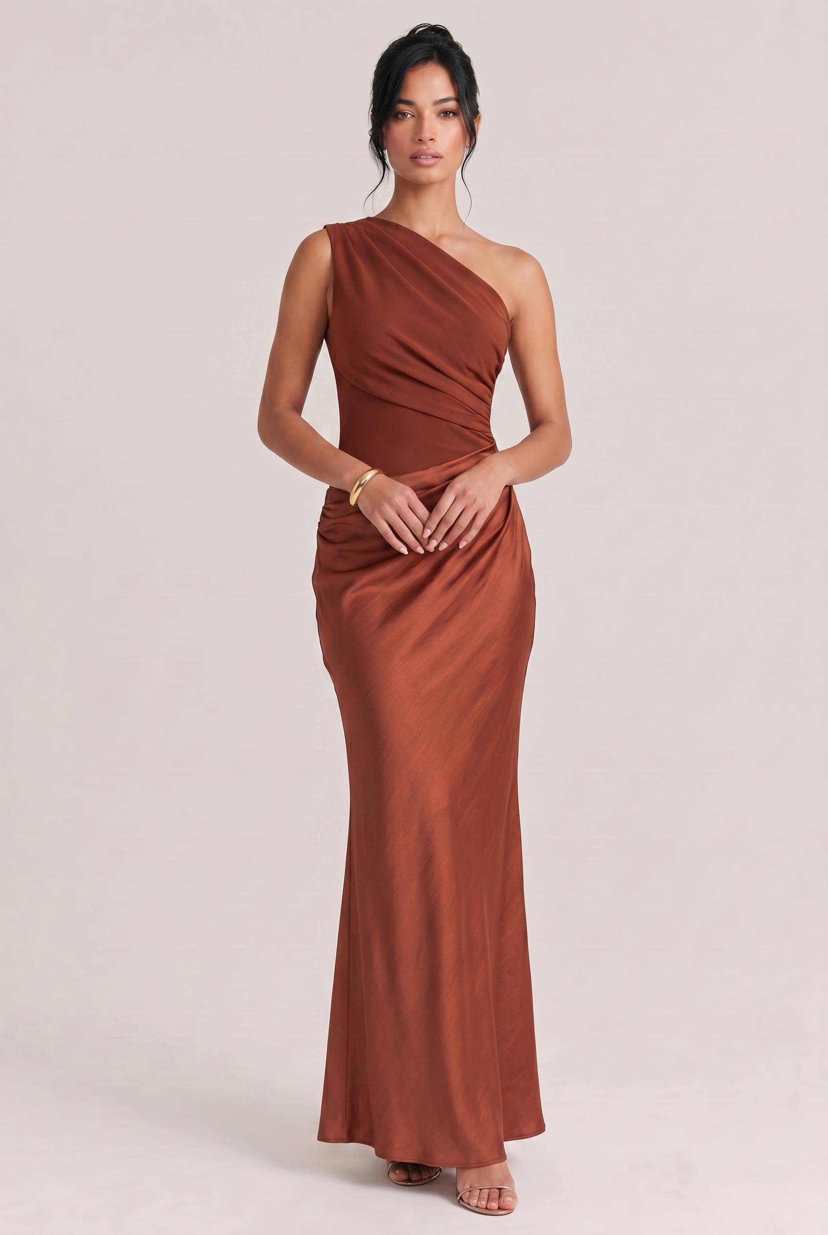 Elegant One Shoulder Neck Pleated Party Maxi Dress