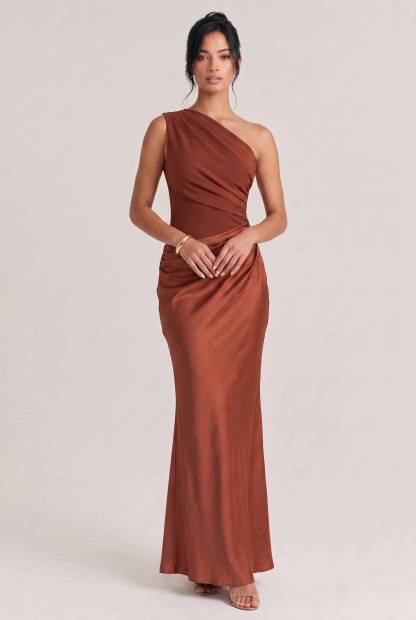 Elegant One Shoulder Neck Pleated Party Maxi Dress