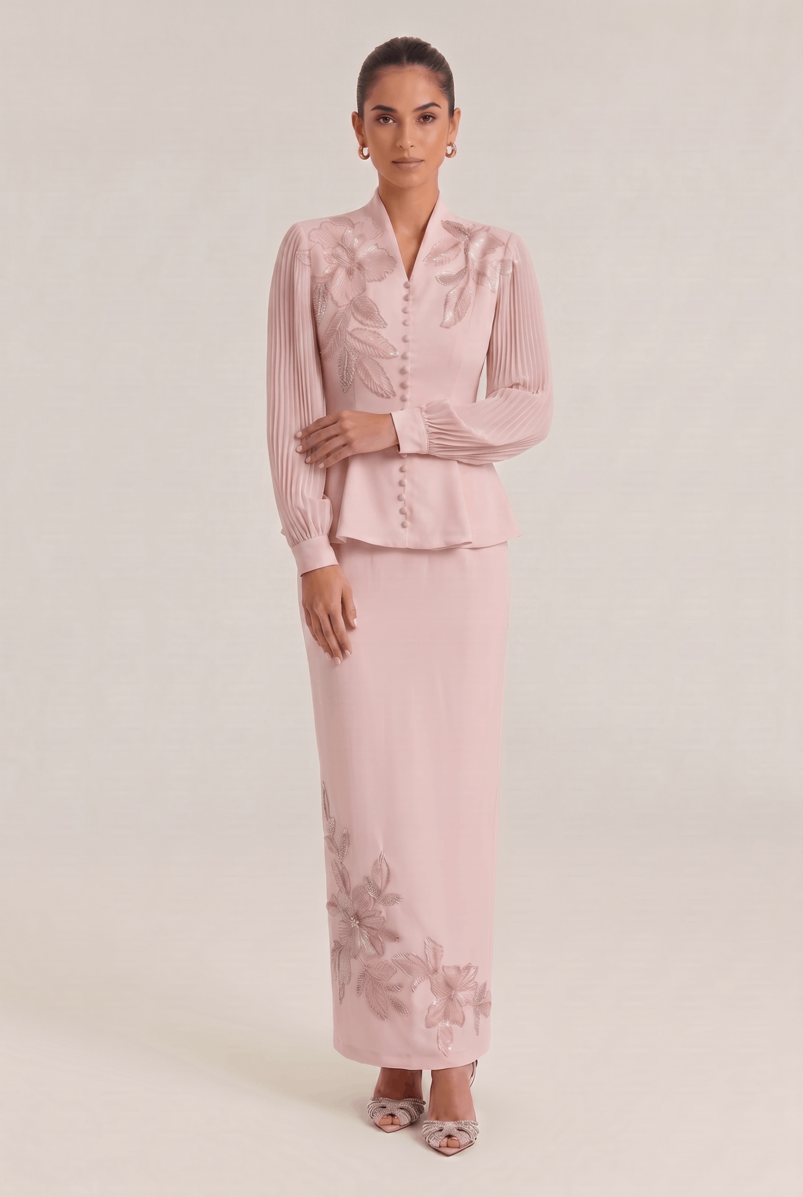 Embroidered Beaded Flower Trim French Elegant Slim Two-Piece Dress Set