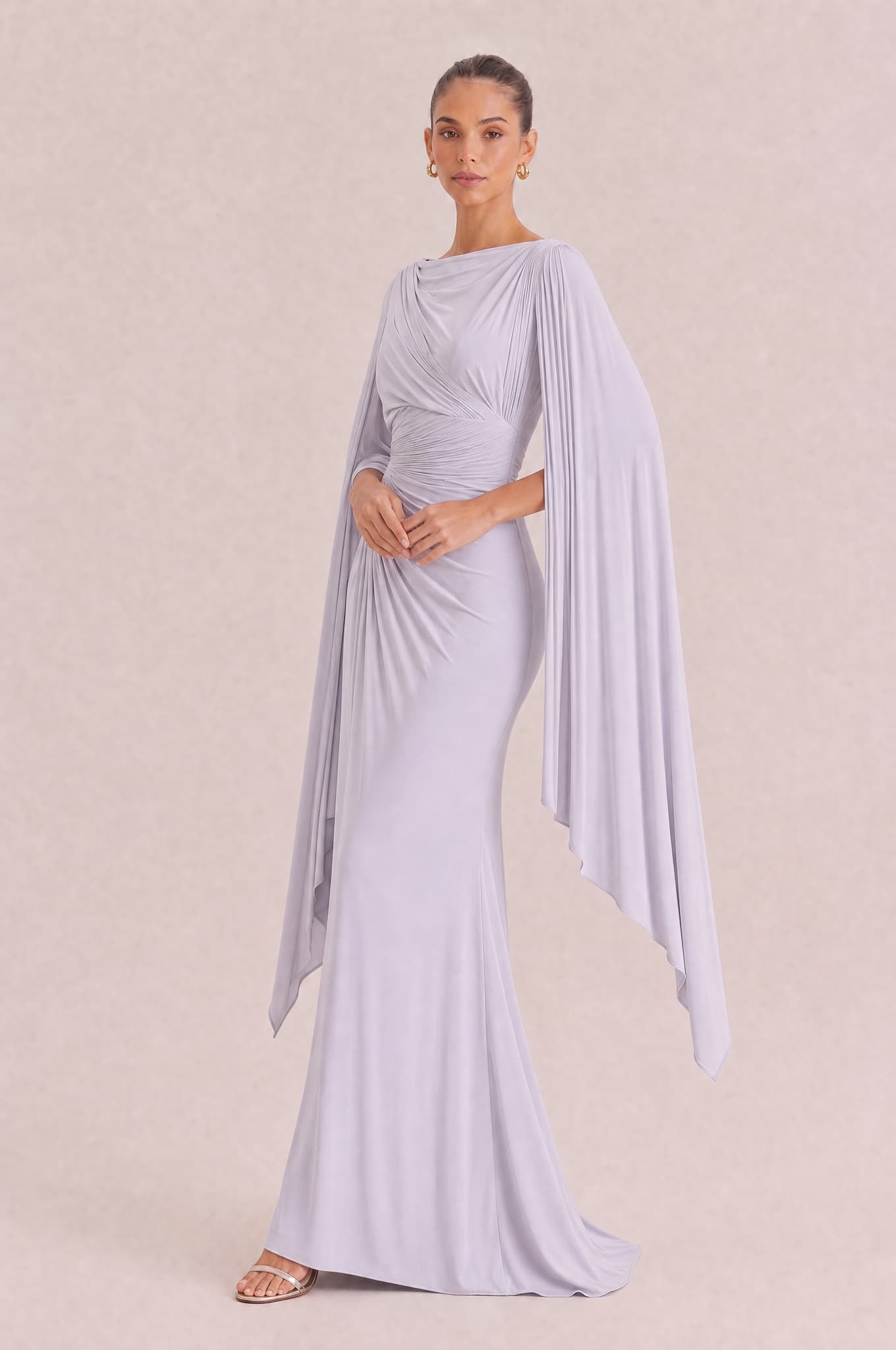 Boat Neck Pleated Slim Fit Maxi Dress