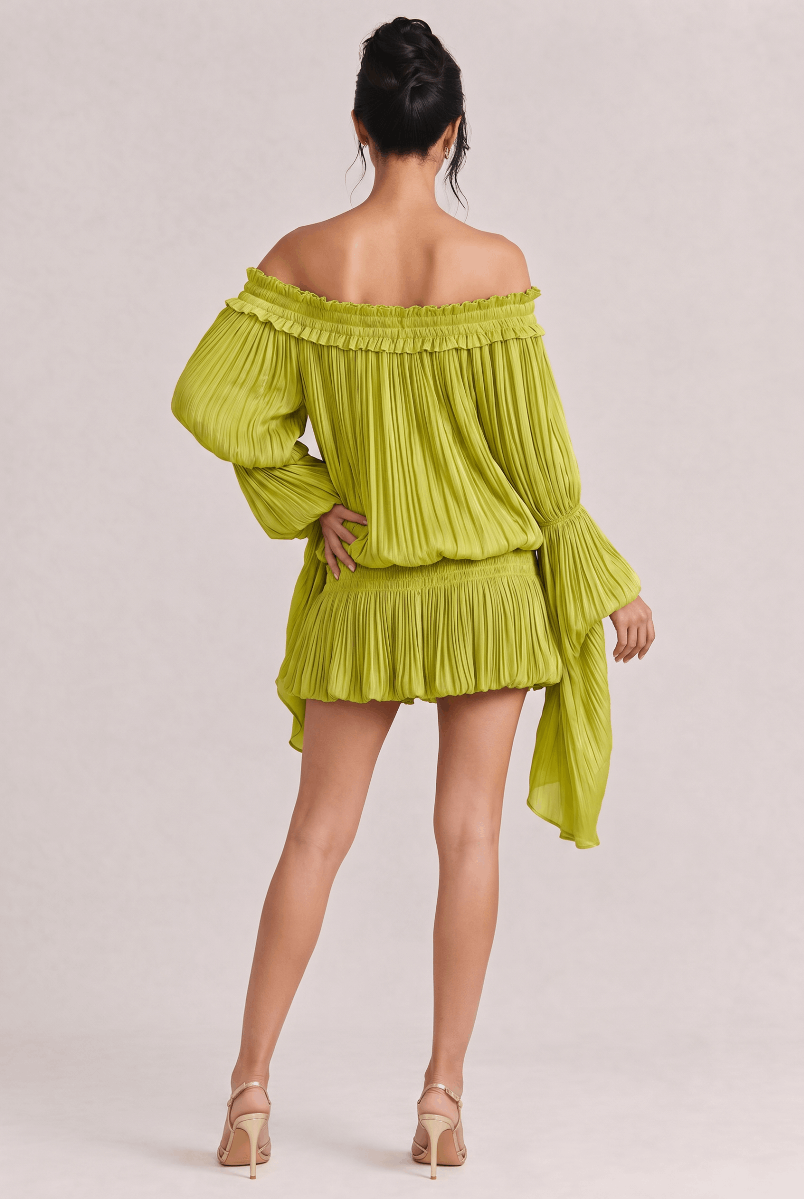 Green Strapless Ruffled Mini Dress