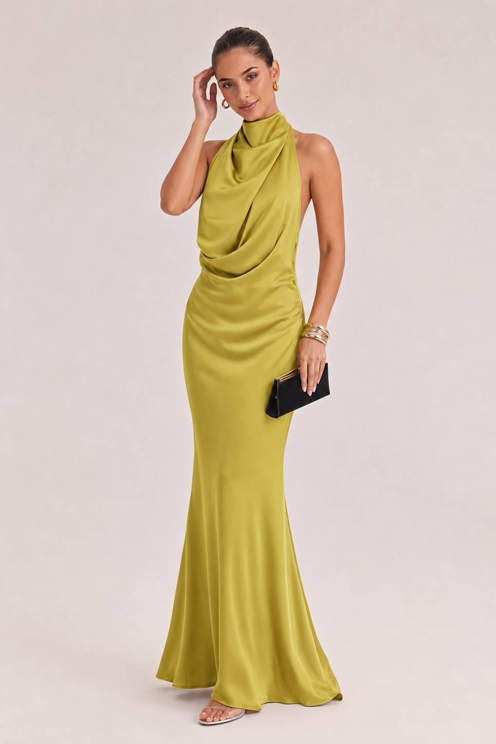 Elegant Draped Neckline Exquisite Satin Maxi Dress