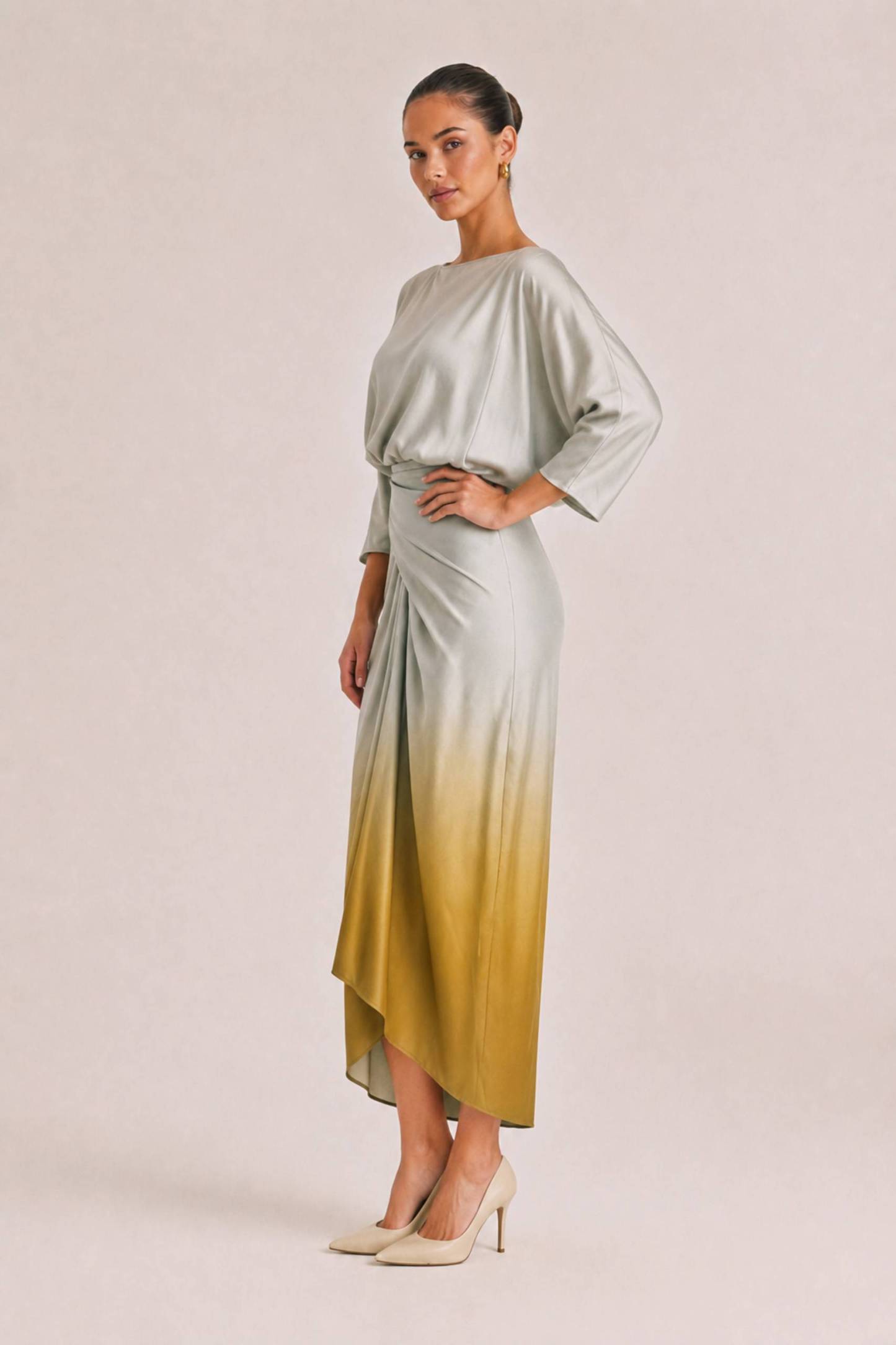 Elegant Gradient Draped Top And Pleated Long Skirt Two-piece Set