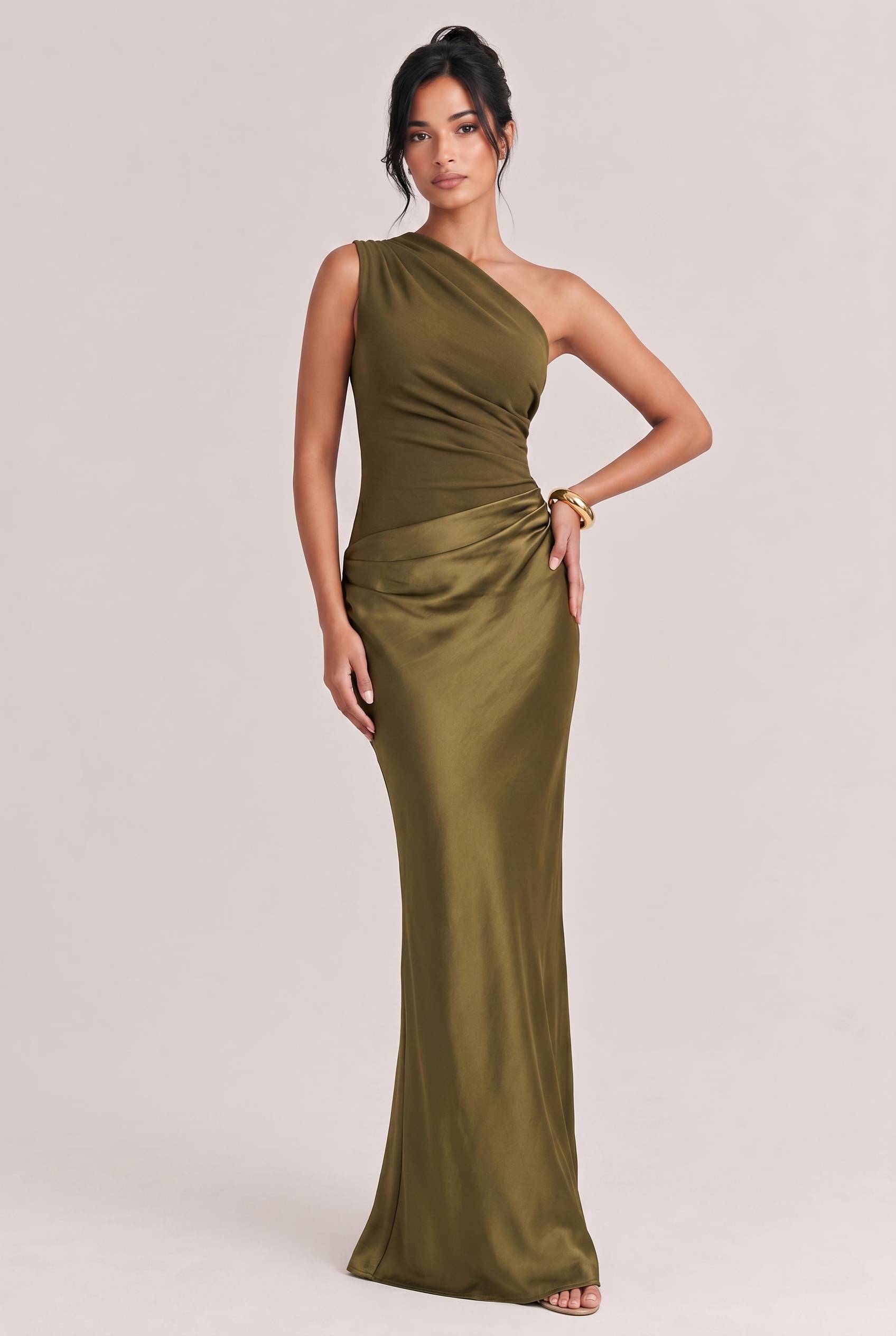Elegant One Shoulder Neck Pleated Party Maxi Dress