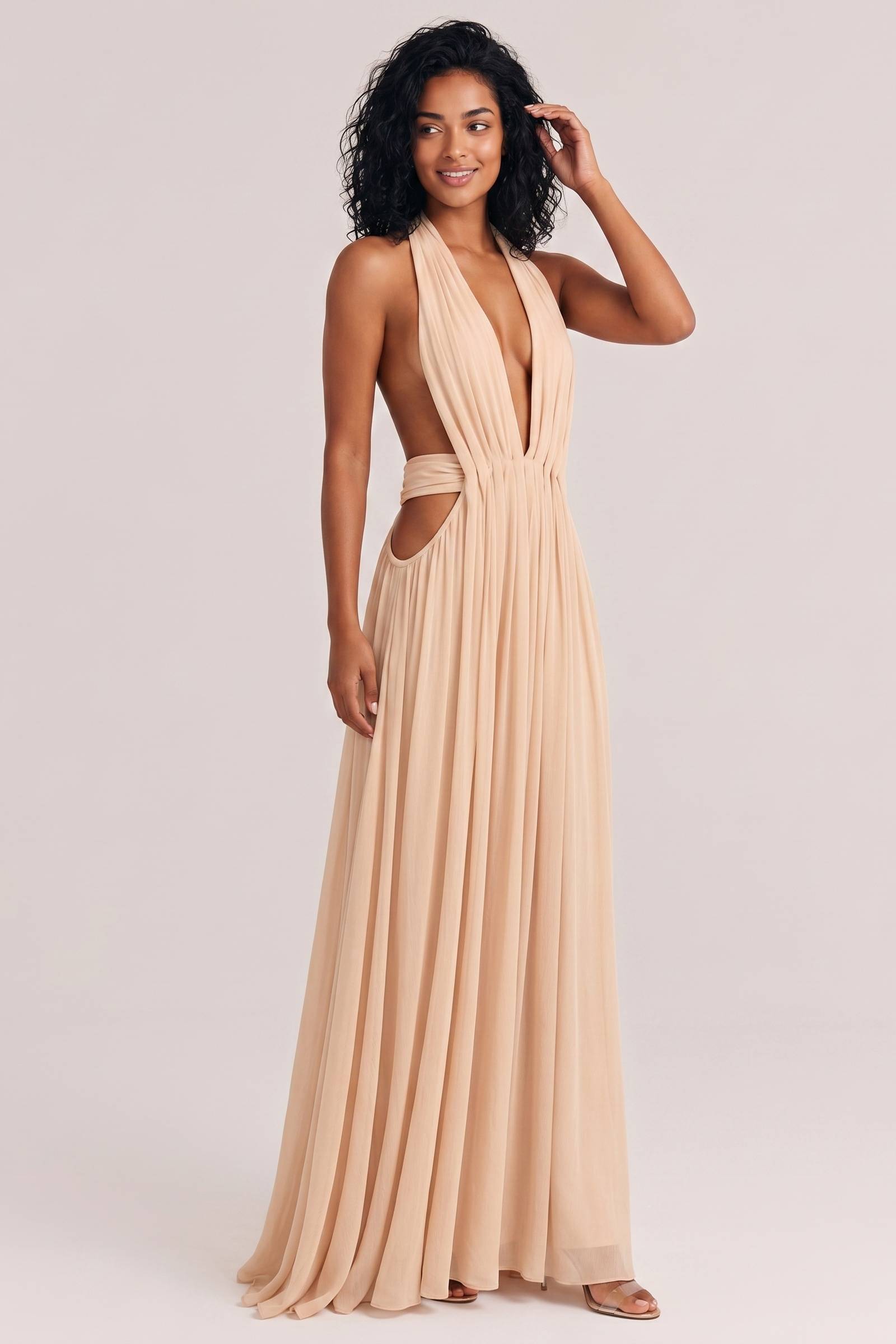 Elegant Pleated Flowing A-line Maxi Dress