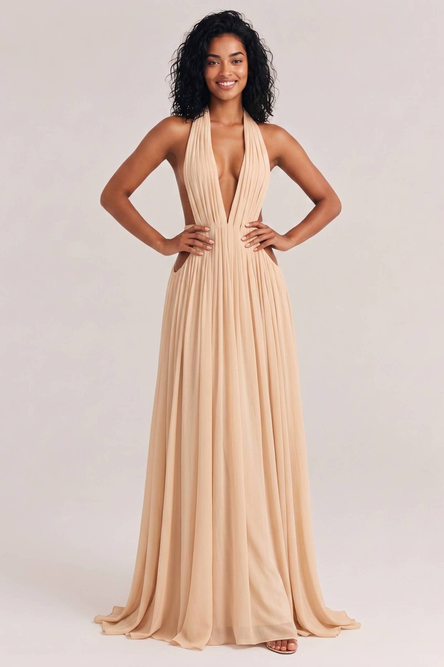 Elegant Pleated Flowing A-line Maxi Dress