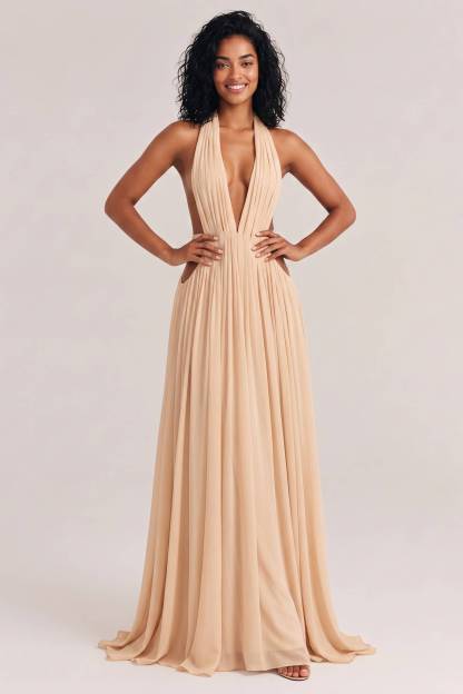 Elegant Pleated Flowing A-line Maxi Dress