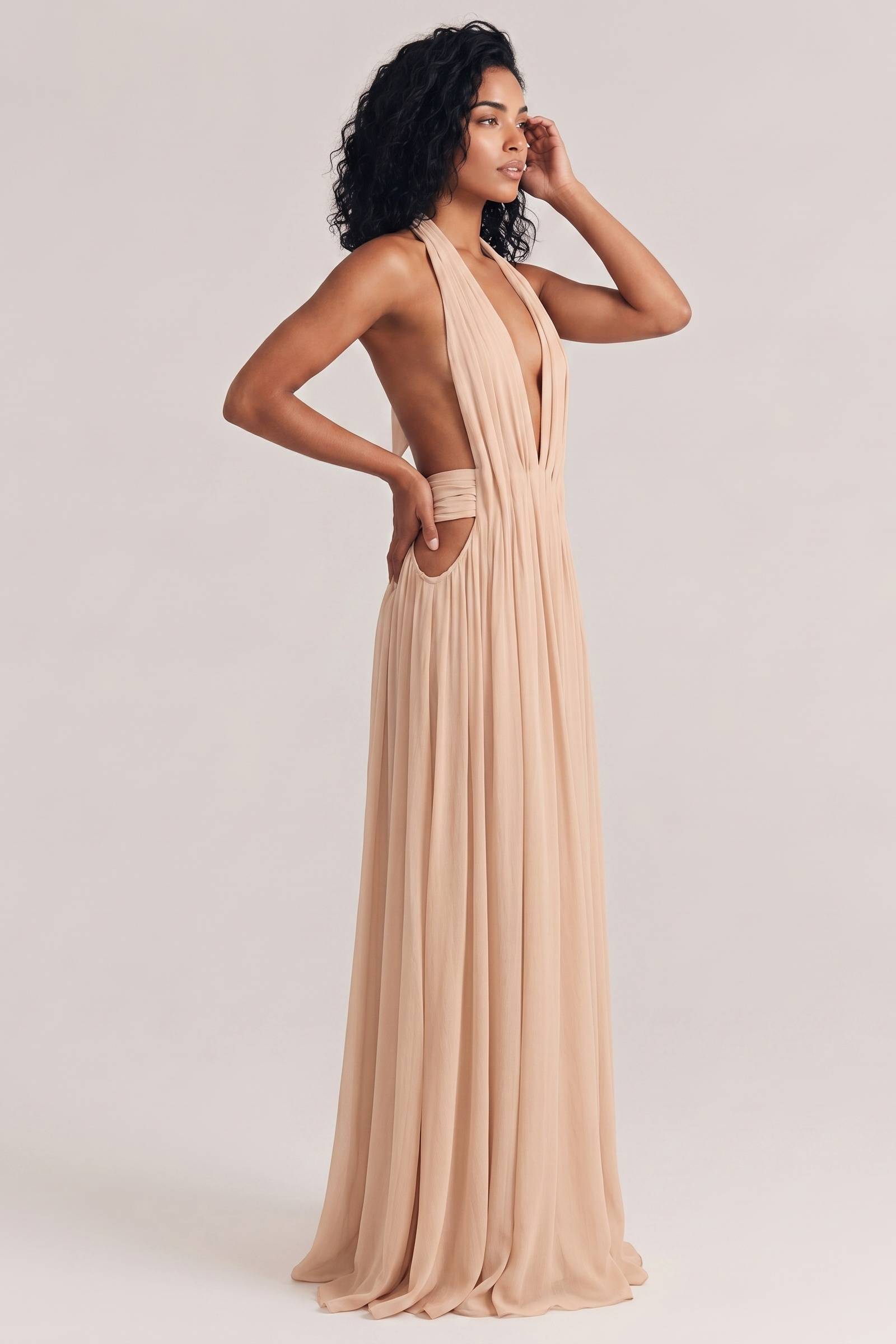 Elegant Pleated Flowing A-line Maxi Dress