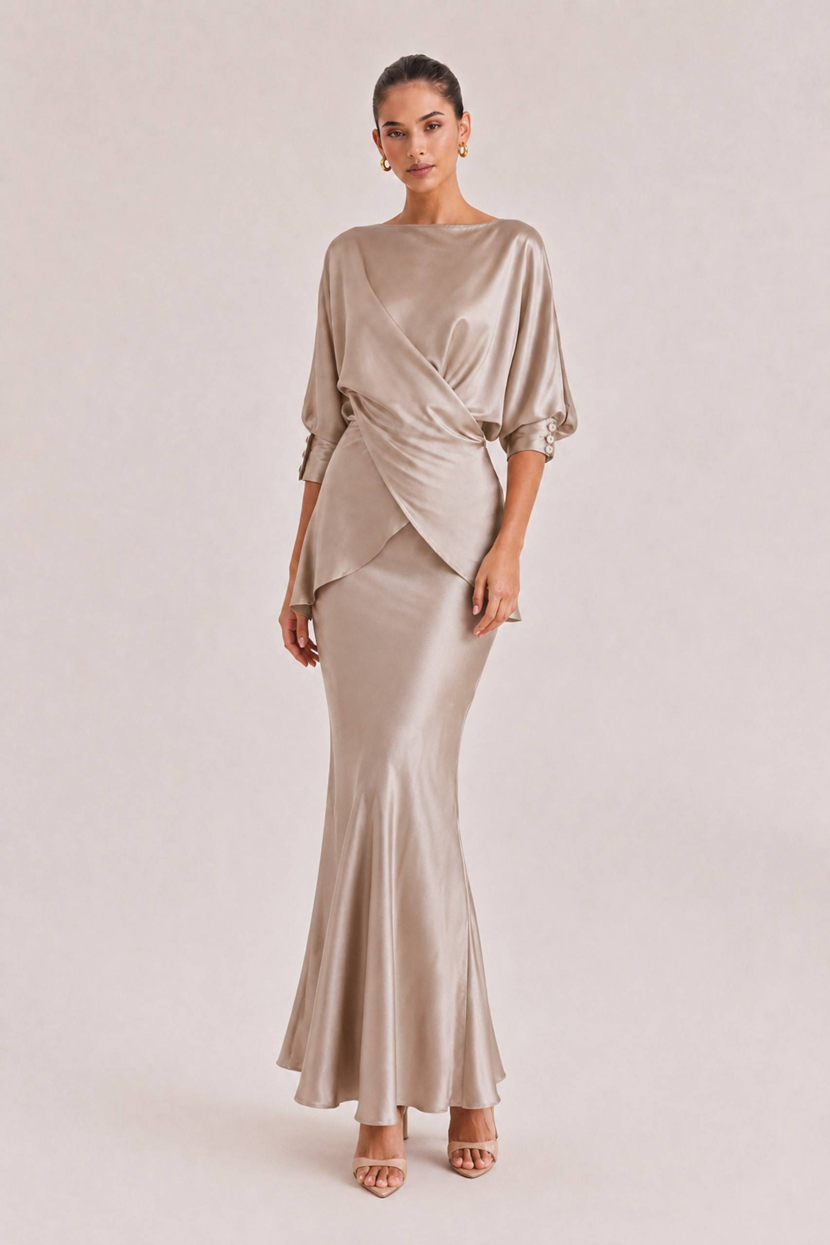 Elegant Satin Drawstring Belt Shirt Two-piece Set