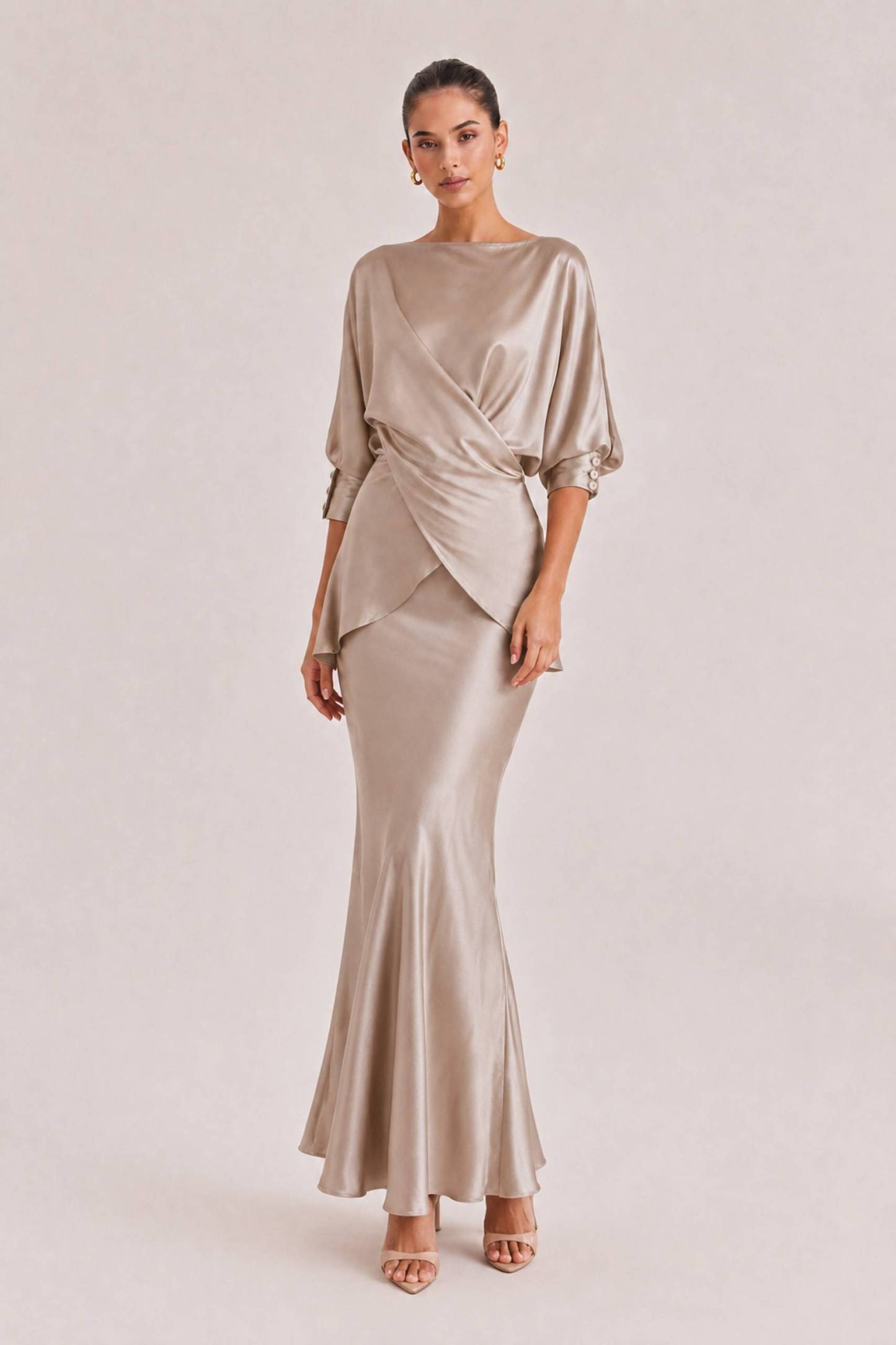 Elegant Satin Drawstring Belt Shirt Two-piece Set