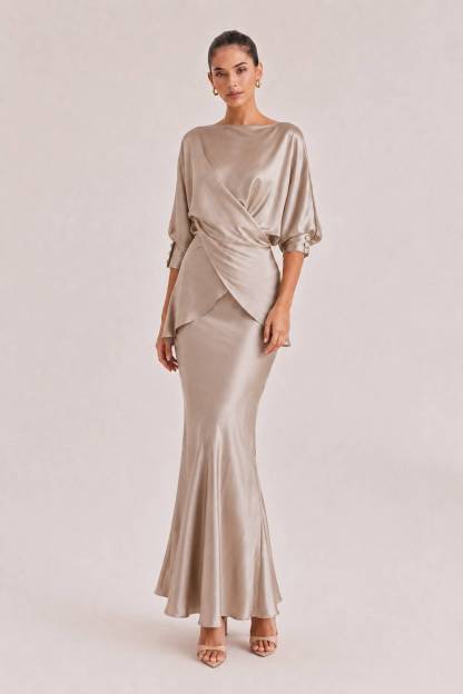 Elegant Satin Drawstring Belt Shirt Two-piece Set