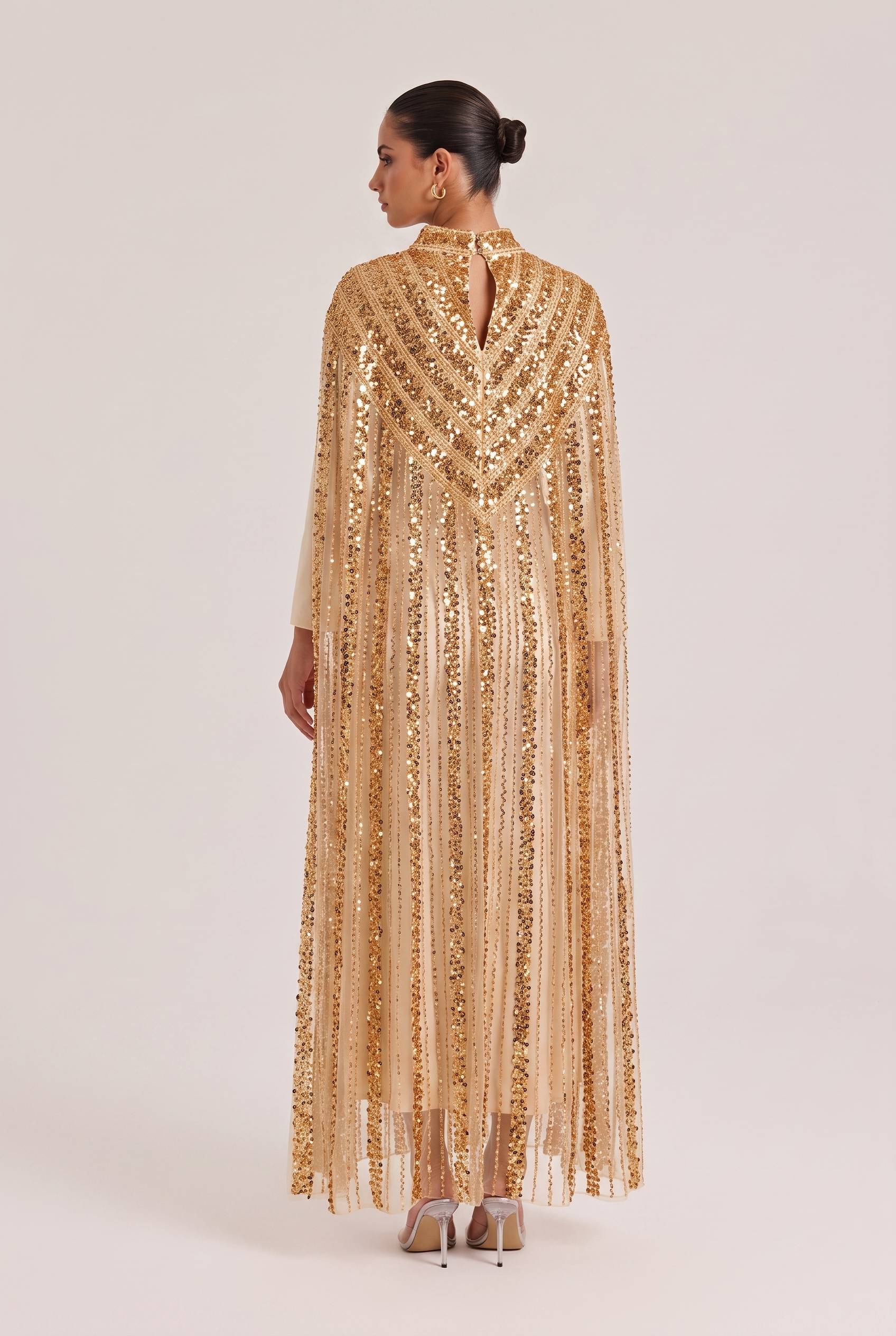 Heavy-duty gold sequined long cover-up dress