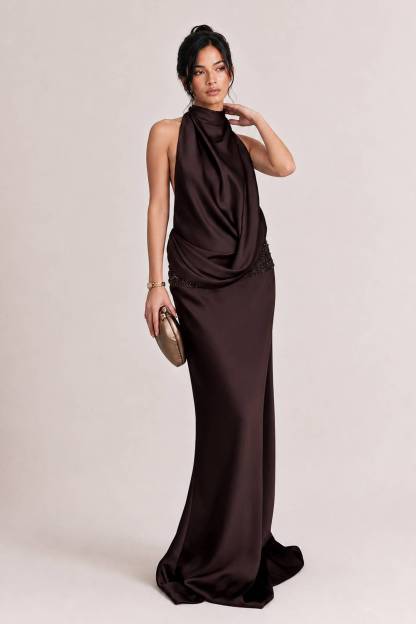 Elegant Halter Neck Sequined Maxi Dress