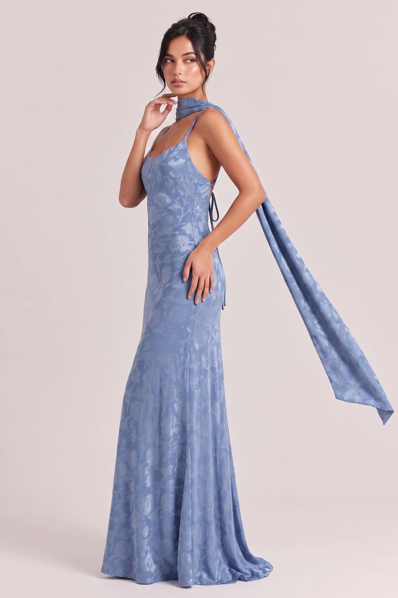 Elegant Satin Jacquard Maxi Dress