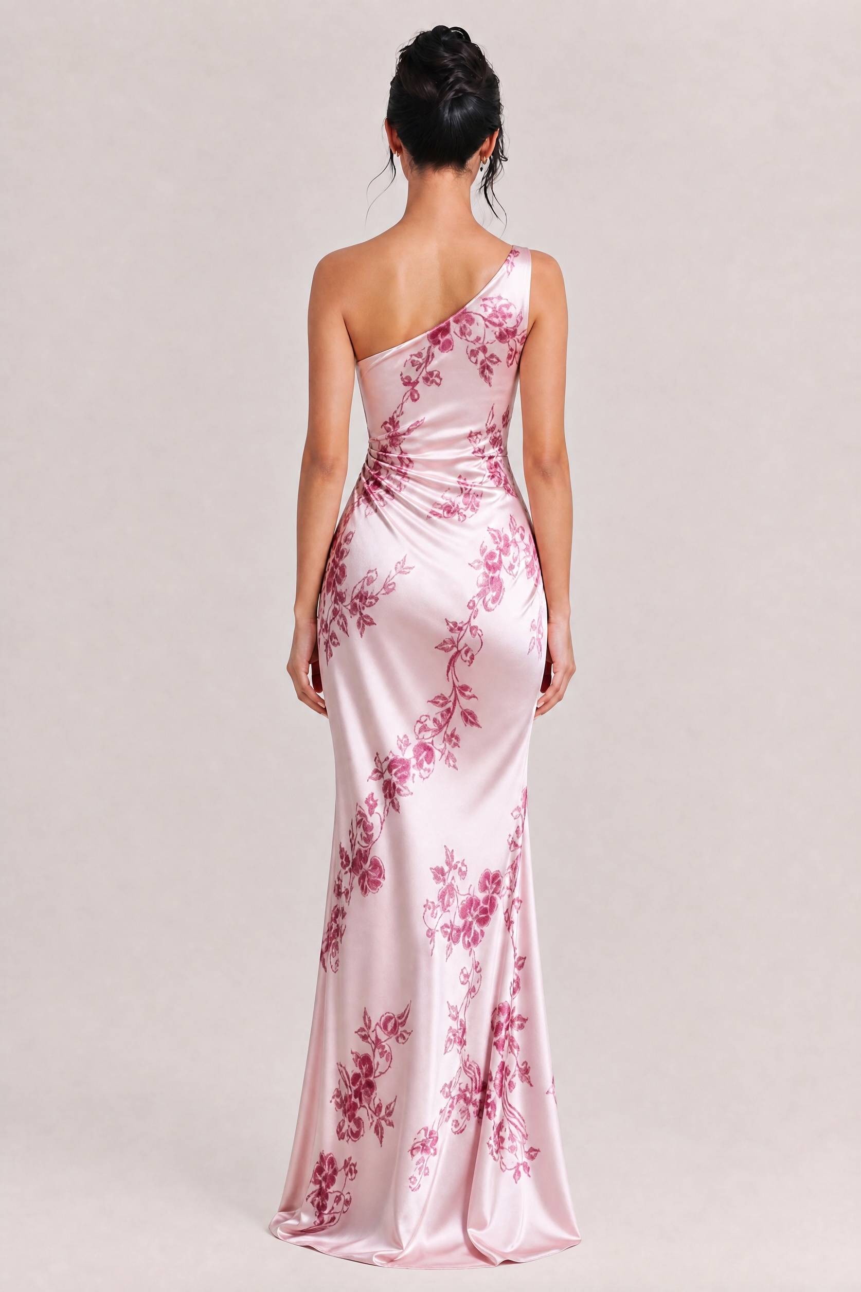 Elegant One-shoulder Floral Satin Maxi Dress