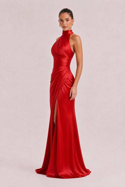 Elegant Holder Corner Sleeveless Slit Maxi Dress