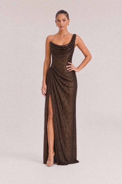 Elegant Sequin Slit Party Maxi Dress