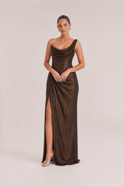 Elegant Sequin Slit Party Maxi Dress