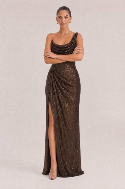 Elegant Sequin Slit Party Maxi Dress