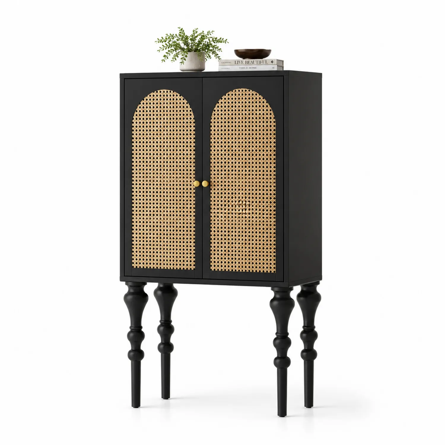 Aparador de Madera y Ratán Negro