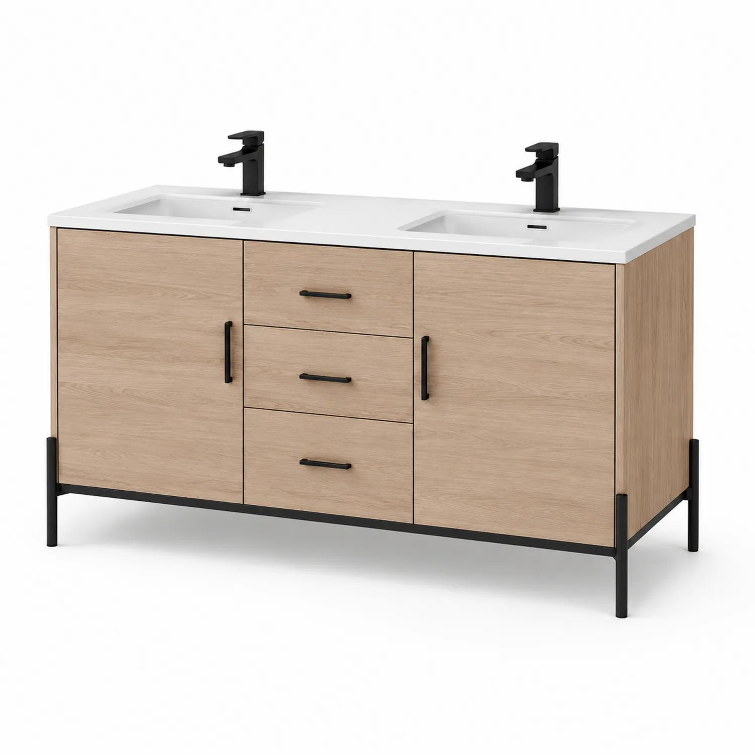 Mueble de baño con doble lavabo de madera y metal 160x45x80 cm